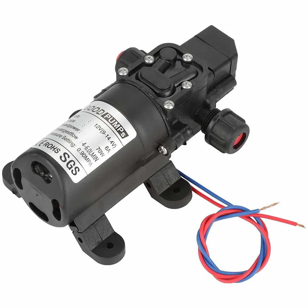 DC 12V 0.9Mpa 4-6L/Min Acqua Ad Alta Pressione Diaframma 70W Pompa autoadescante