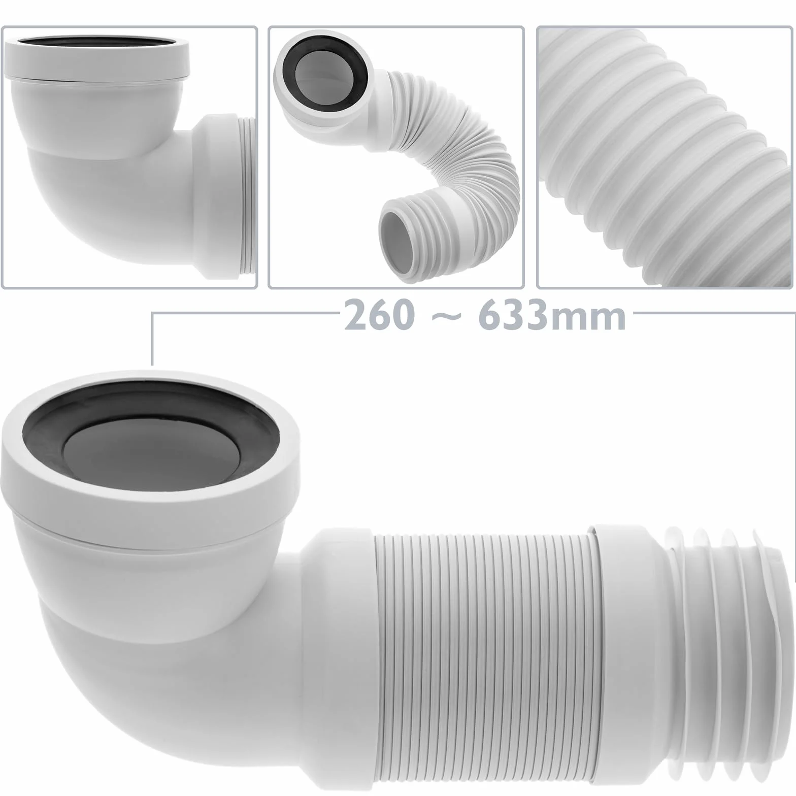 PrimeMatik Manicotto di collegamento WC inclinato 90° estensibile ∅ 105mm