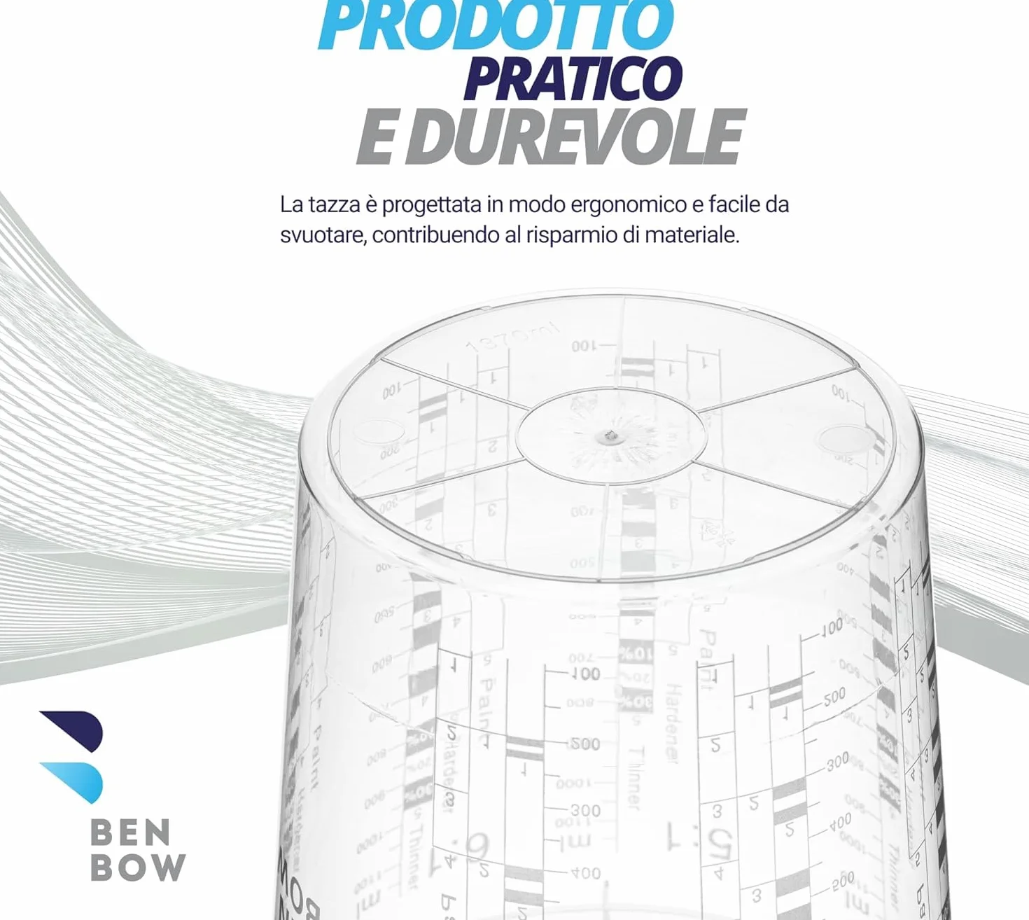 BenBow Professional Tazza di misurazione 50x 1370 ml con 6x copertura - monouso con scale precise, ideale per vernici, rivestimenti e resine epossidiche