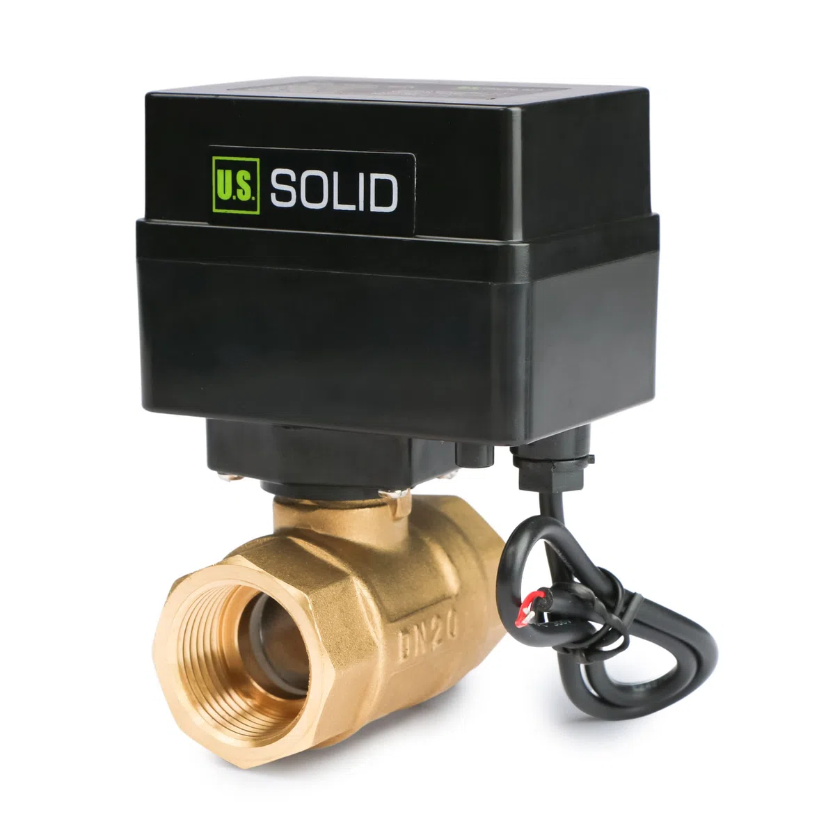 U.S. Solid Valvola a sfera motorizzata - Valvola a sfera in ottone da 3/4" con porta standard, 9-36V AC/DC, configurazione a 2 fili di ritorno automatico, normalmente aperta, filettatura G