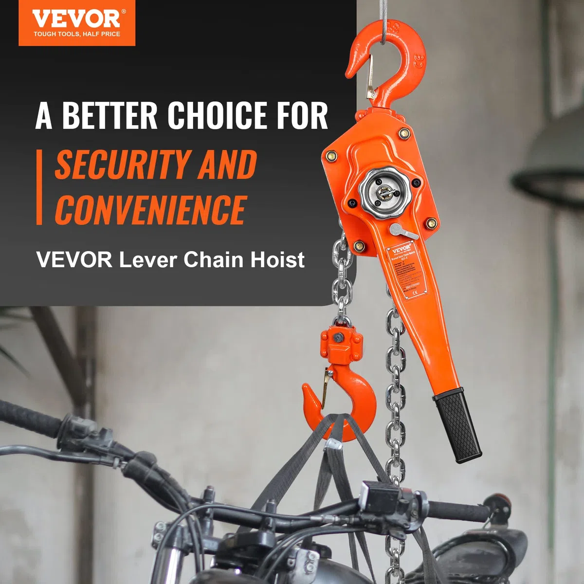 VEVOR Paranco a Leva Manuale Altezza di Sollevamento 5,8 m Capacità di Carico Max. da 3 Tonnellate Forza di Trazione 320 N, Paranco a Catena 5,8 m Manuale per Sollevamento 3 T in Acciaio al Carbonio