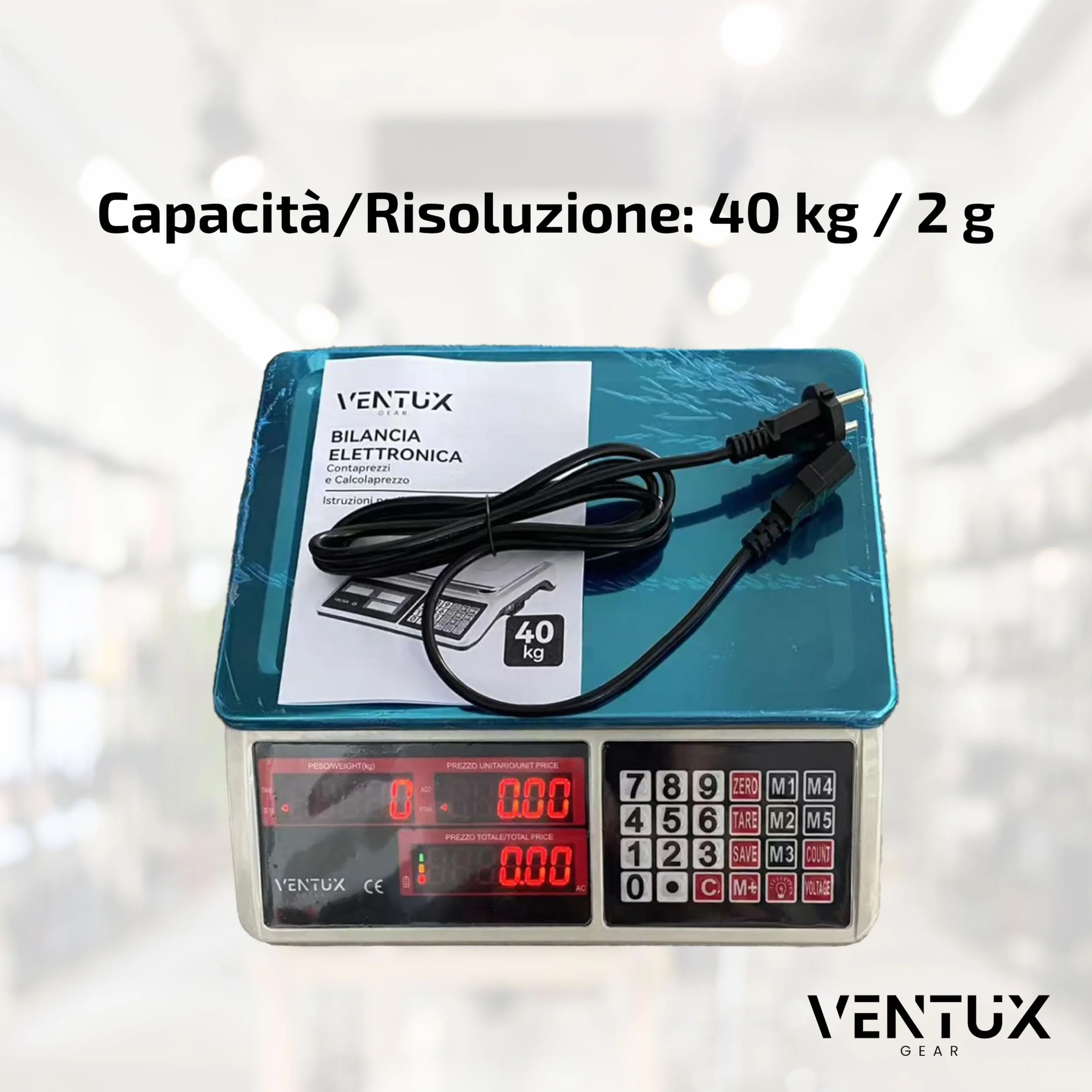 Bilancia Elettronica - 40kg - Con Display LED e Tastiera Numerica - Bilancia Professionale Digitale - Bilancia Elettronica Frutta con Calcolo Automatico Prezzo
