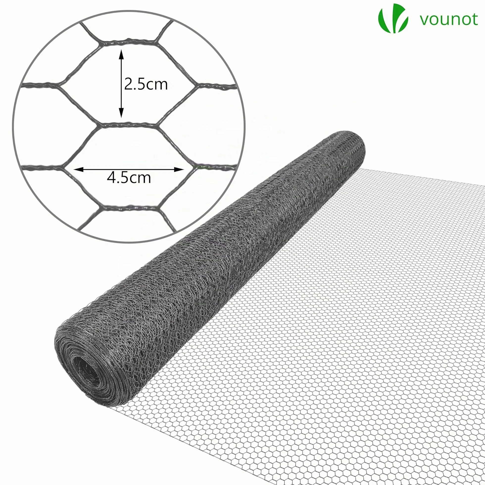 Rete Metallica Plastificata Maglia Esagonale 25mm 100cm x 25m Grigio