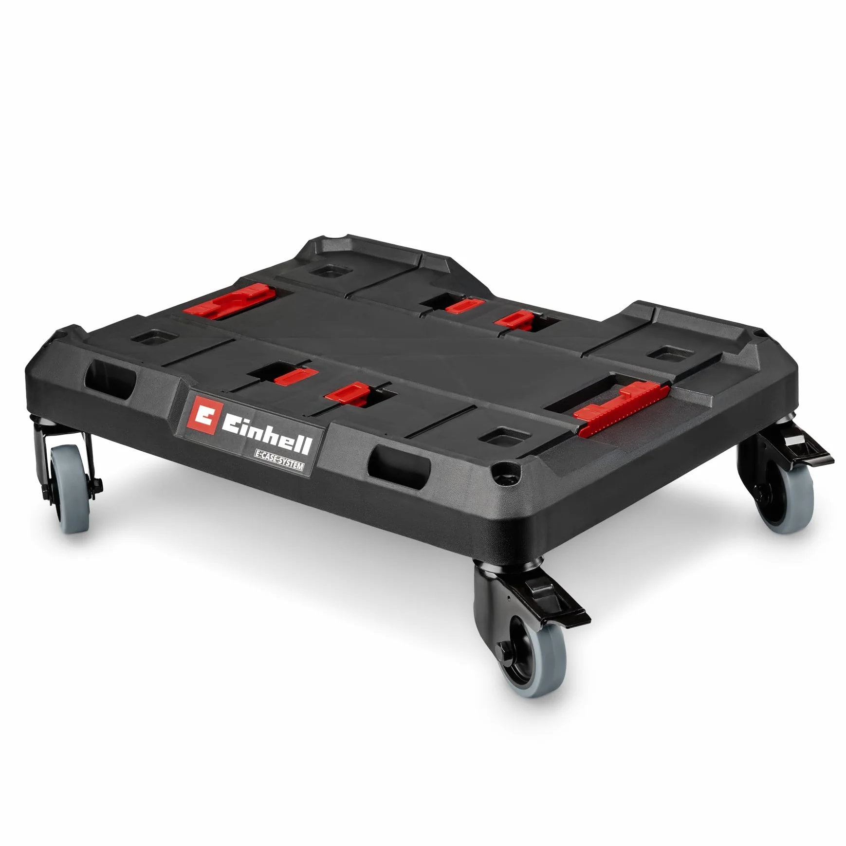 Il carrellino E-Case Einhell Original (max. 120 kg, rotelle girevoli bloccabili, abbinabili al sistema Einhell E-Case per il trasporto di valigie e scatole, con fissaggio per cinghie)