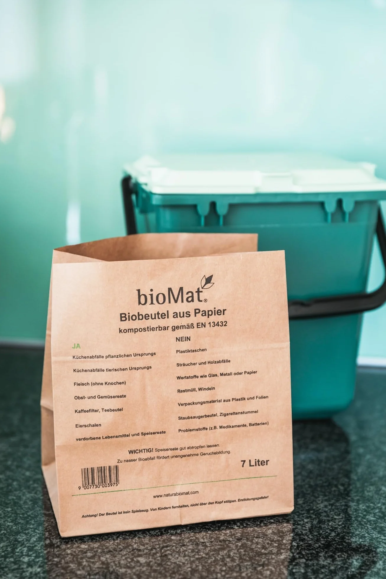 bioMat Sacchetti di Carta Compostabili da 7l per Umido, 120 Sacchetti Kraft, Resistenti all'Umidità, Made in Germany