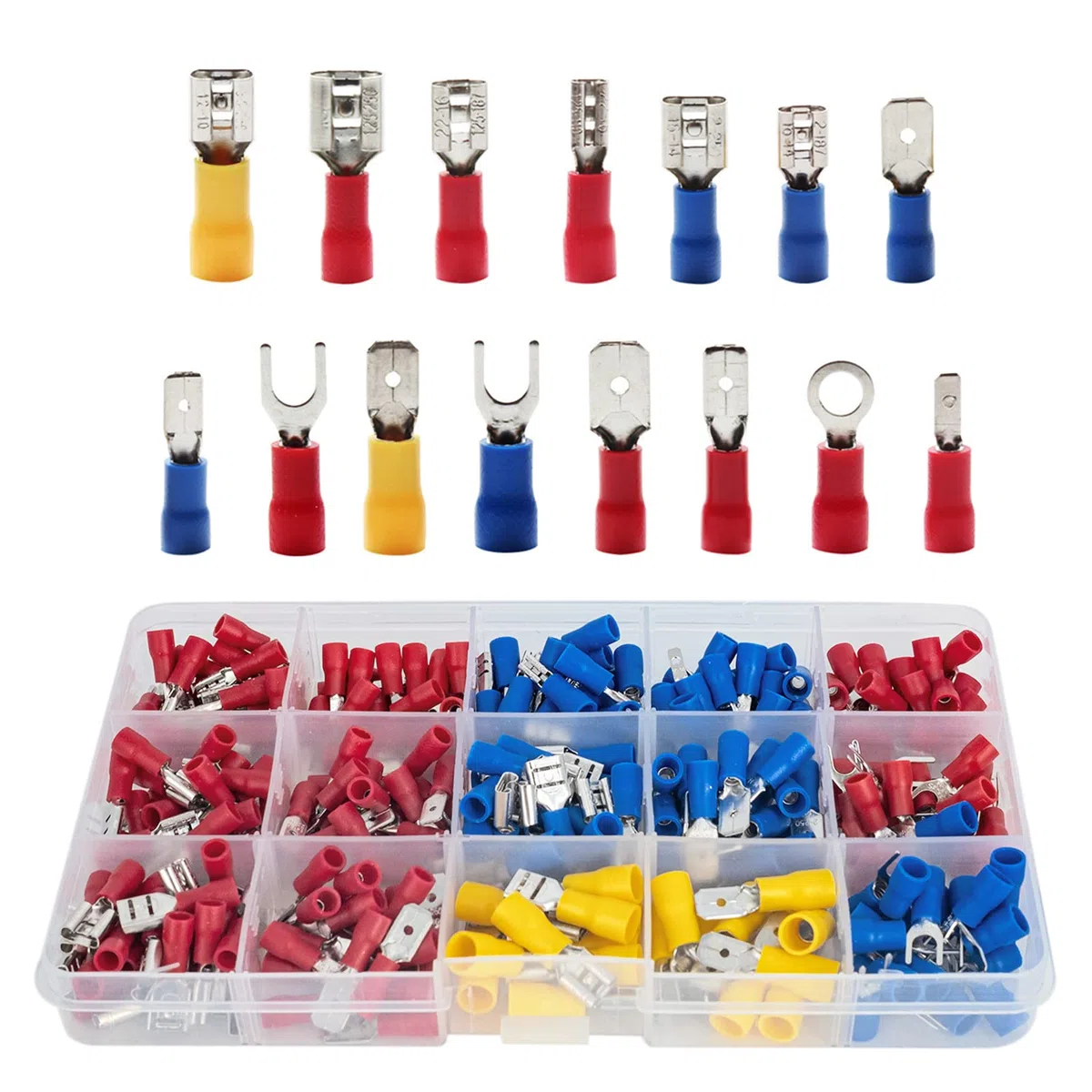 Alfresco Connettori Elettrici a crimpare 280 Pezzi, per cavi ad anello, 2,8 mm/4,8 mm/6,3 mm Terminale Isolato, AWG 22-10, Polivinilcloruro