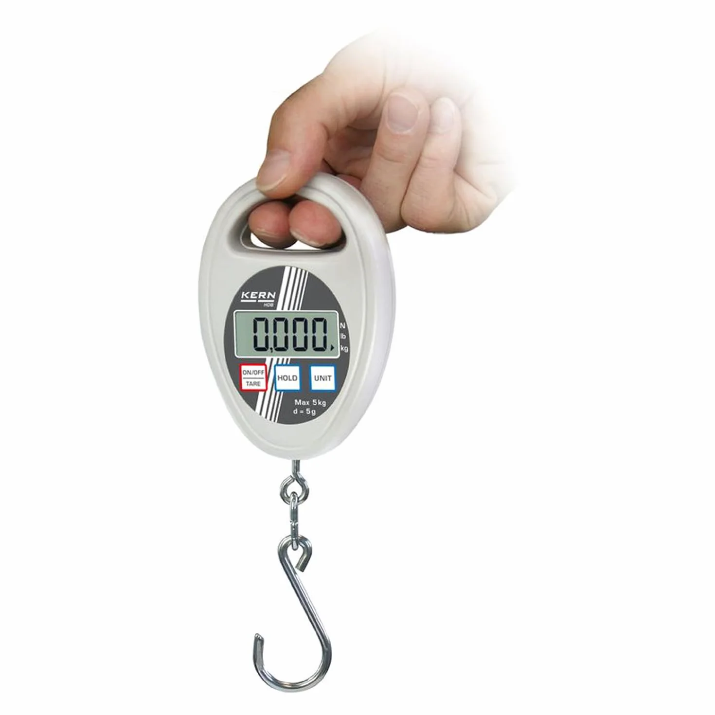 KERN Pratica bilancia a mano per una pesatura rapida e mobile, portata di 10 kg, leggibilità di 10 g