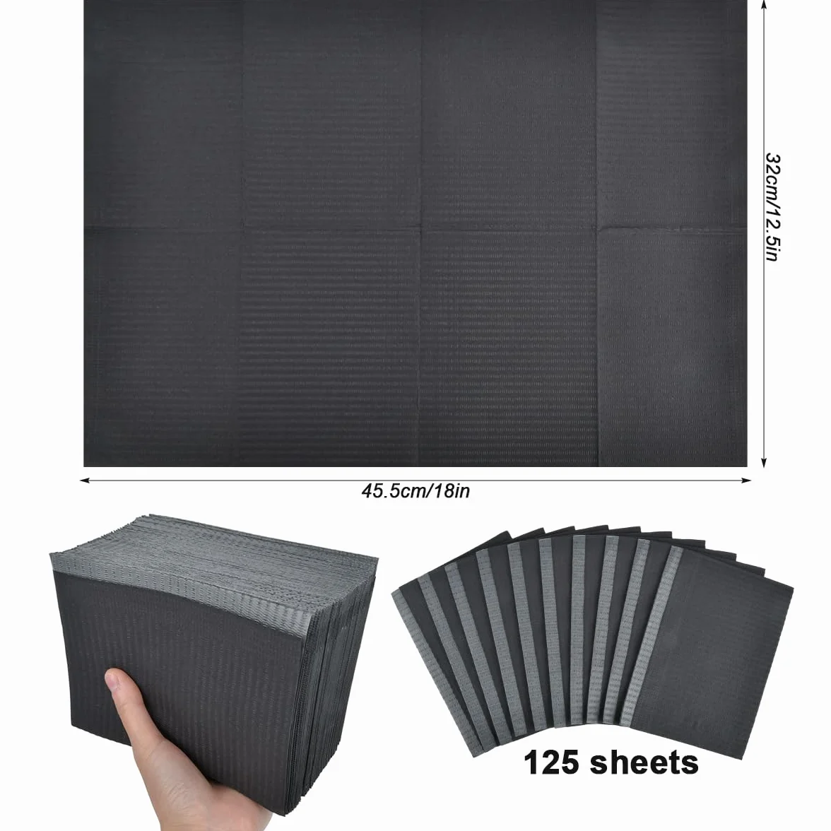 OTYMIOW 125PZ Tatuaggio Tavolo Tappeto Monouso Quadrato Nero Bavaglini Dentali Neri Impermeabile 45 × 33 cm