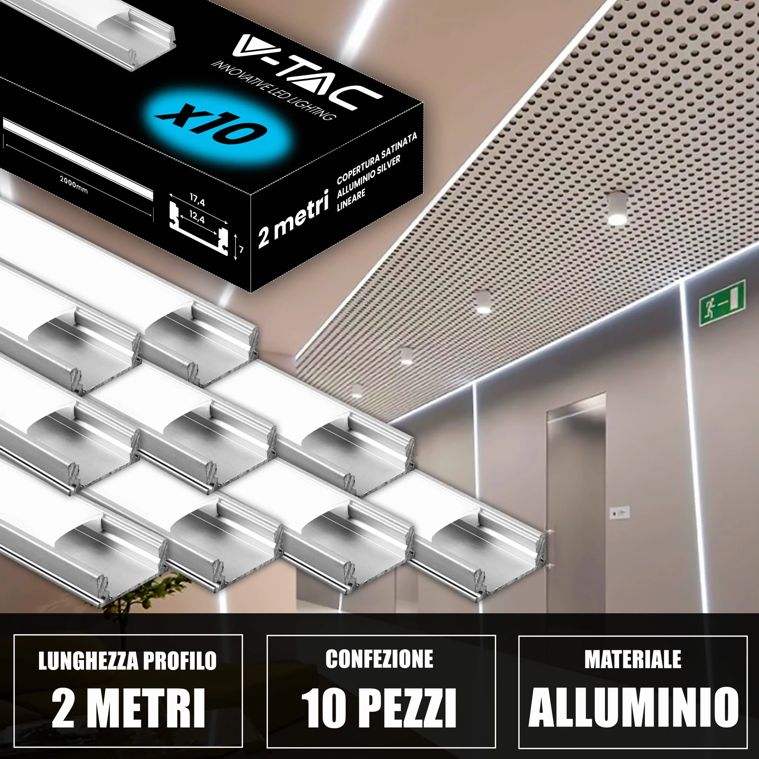 V-TAC Profili Angolari per Strisce LED Alluminio 2 Metri Argento 21,3x15,8mm