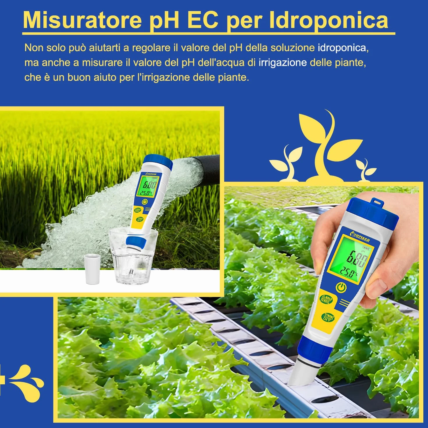 UIUZMAR Misuratore Salinità Acqua Piscina 5 in 1 pH Sale EC TDS Temp Digitale