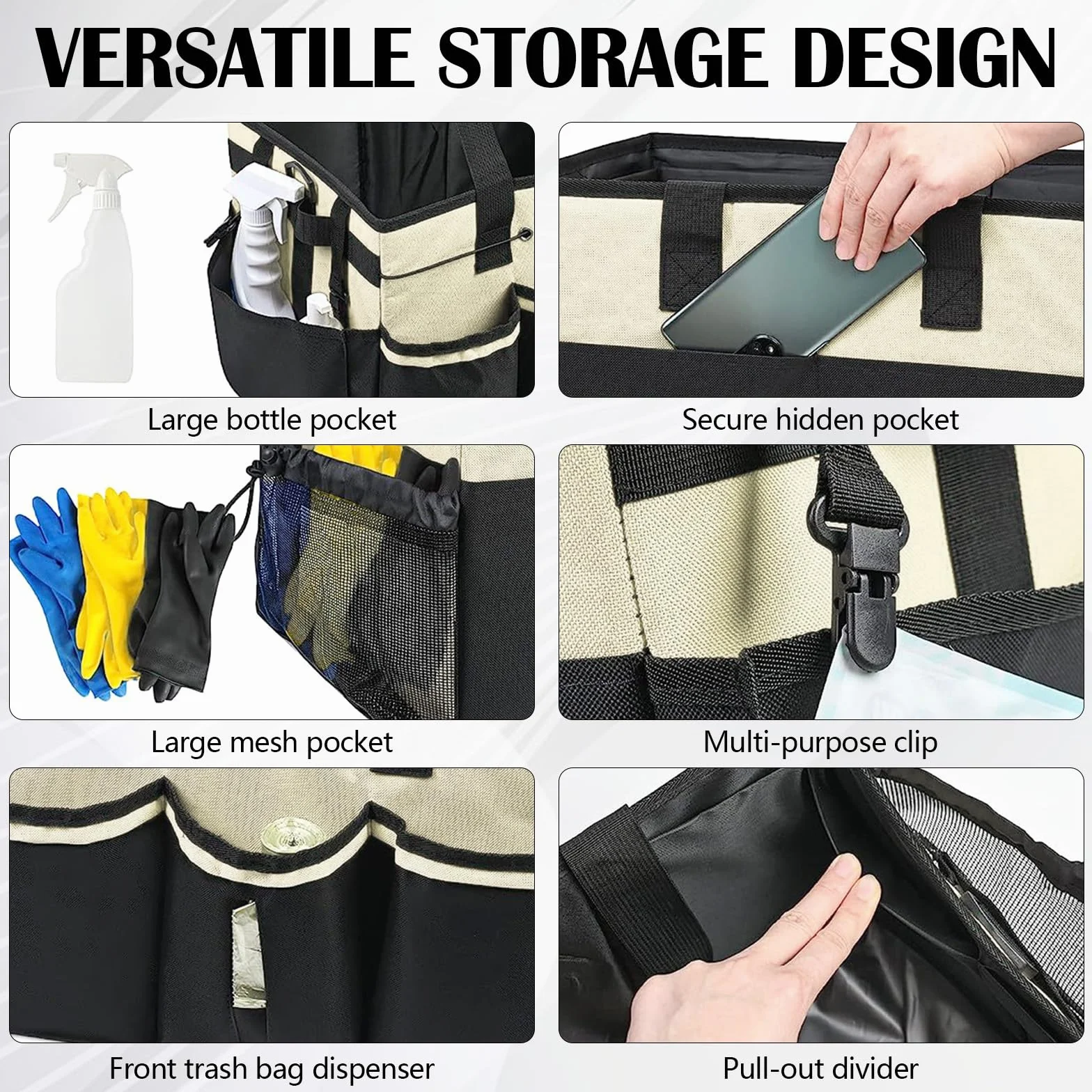 Organizzatore Prodotti Pulizia Conservazione Casa Carrello Portaoggetti Portatile 38x25,5x23 cm