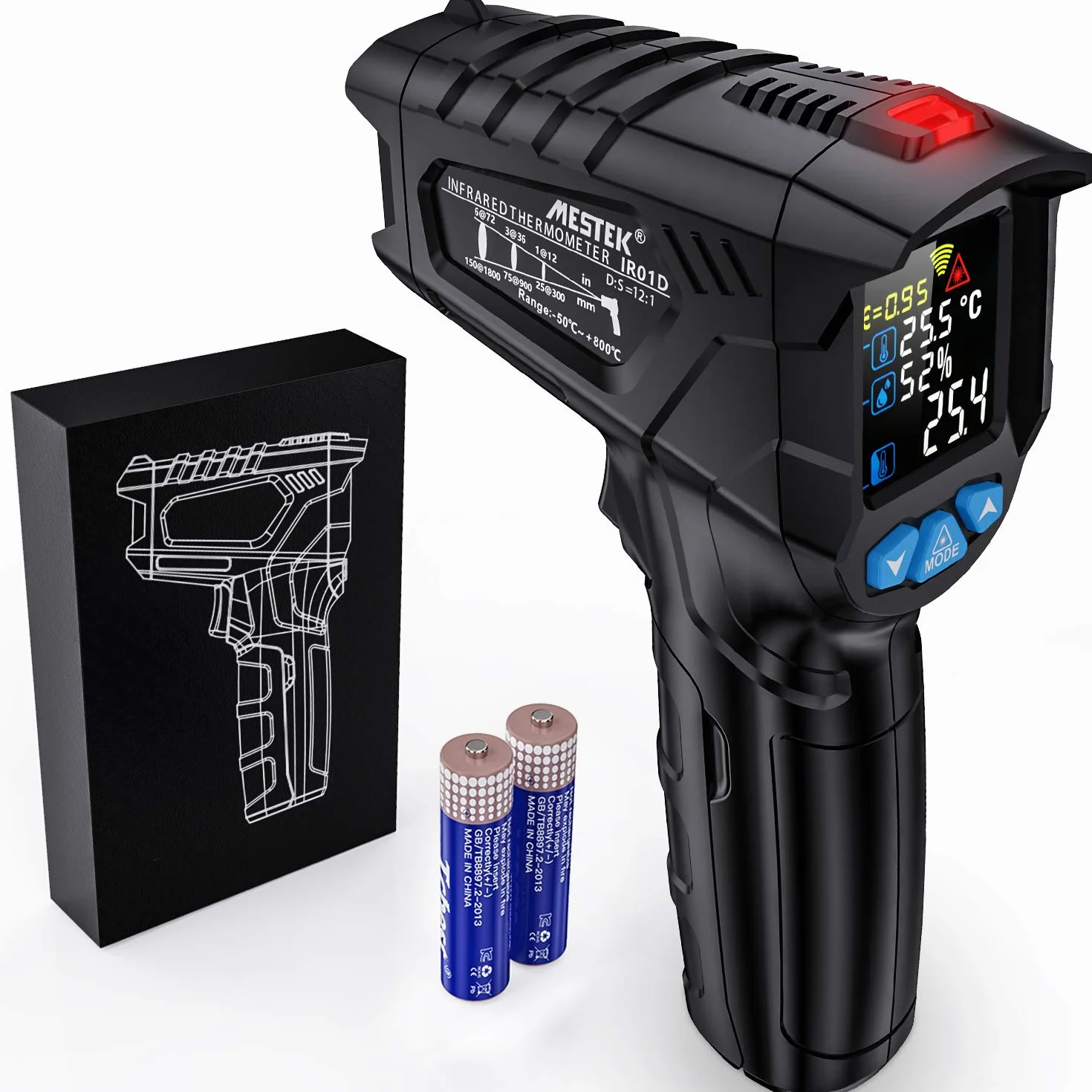 MESTEK Termometro Infrarossi Laser Pirometro Digitale -50°C ~ 800°C LCD a Colori Senza Contatto