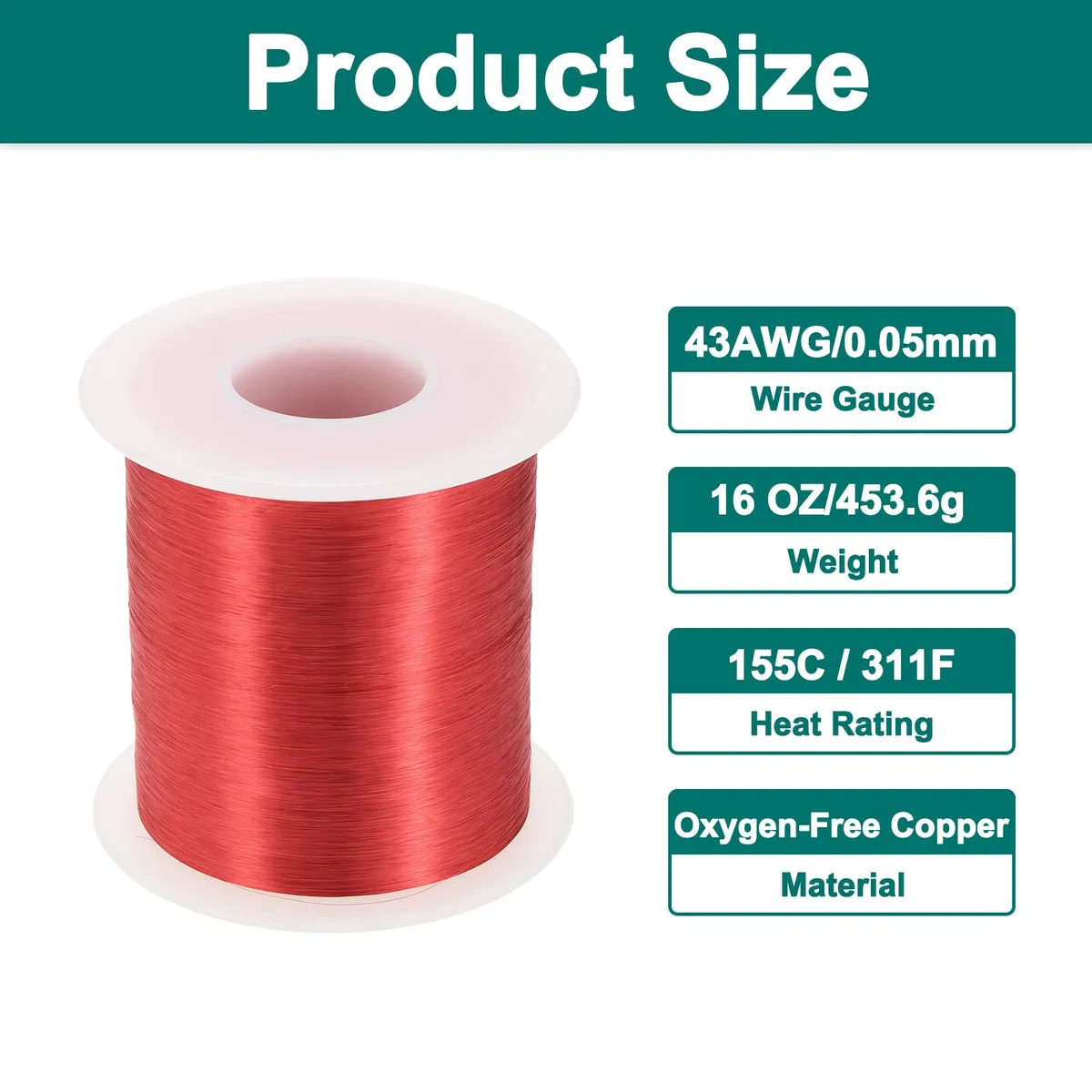 sourcing map Filo magnetico da 43 AWG, filo di rame smaltato calibro 43, bobina magnetica da 453,6 g per trasformatore motore elettrico, grado F 311 Fahrenheit (155 Celsius), rosso