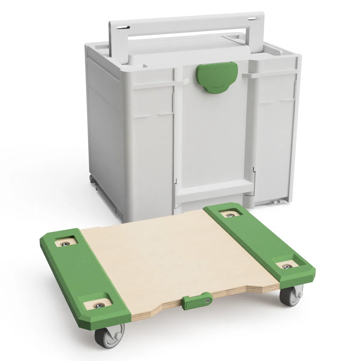 Carrello | Carrello di trasporto | Scooter | Cart compatibile con Festool, Toro, Tanos Systainer T Loc o SYS ³ 3 M – 4 ruote girevoli gommate (2 freni), 200 kg, betulla multiplex, su misura senza