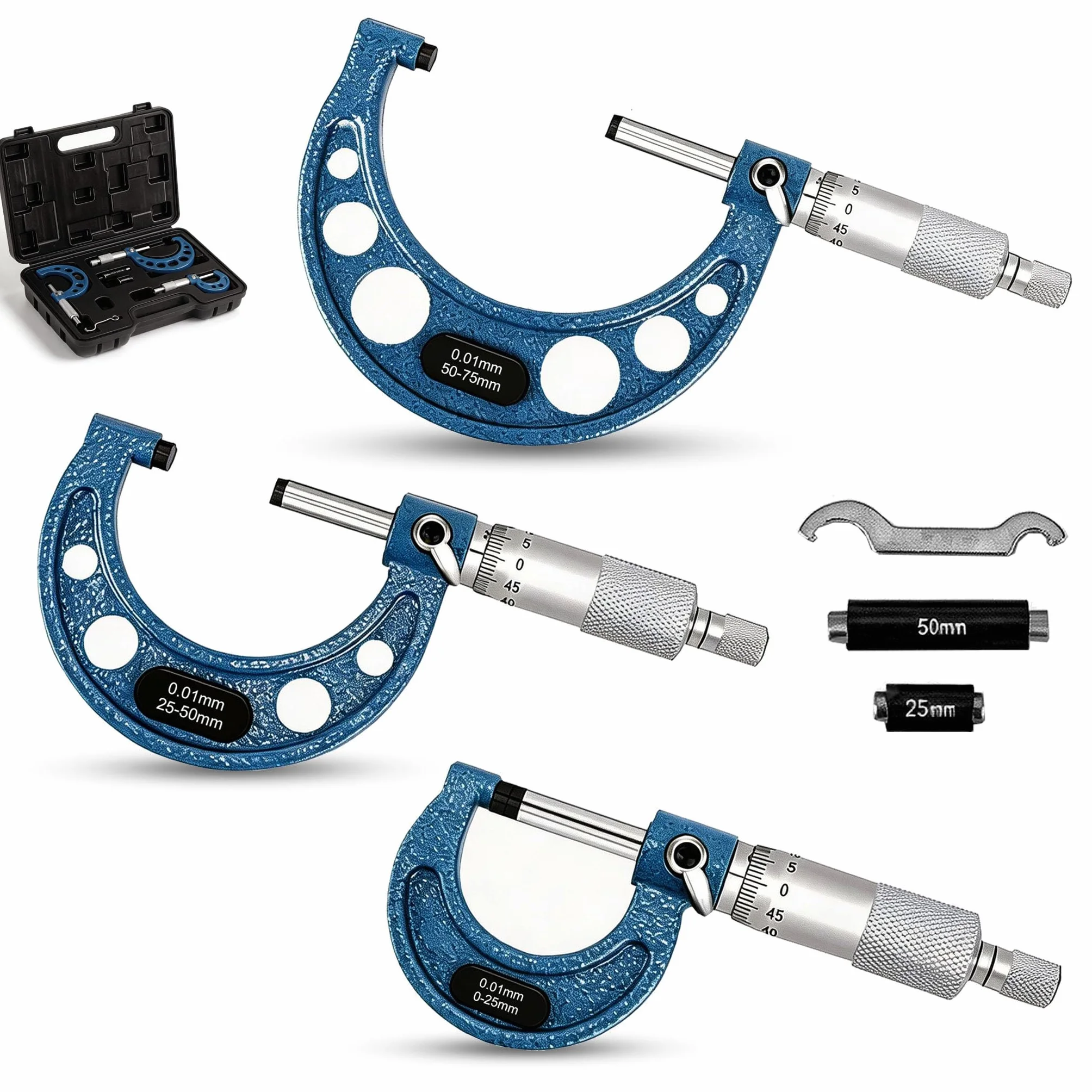 Micrometro 3 Pezzi Precisione Barra Calibrazione 0-25 mm 25-50 mm 50-75 mm 0,01 mm Acciaio