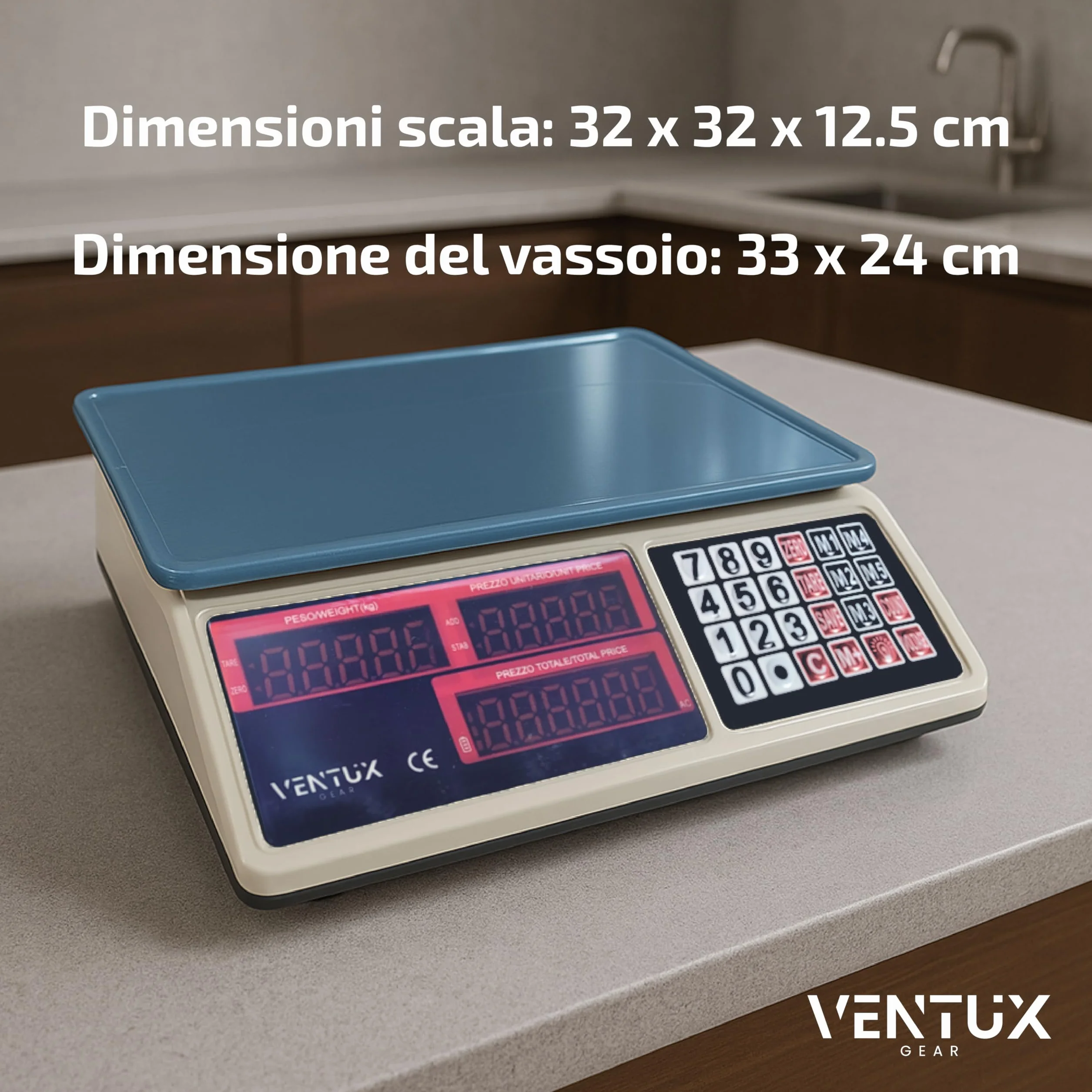 Bilancia Elettronica - 40kg - Con Display LED e Tastiera Numerica - Bilancia Professionale Digitale - Bilancia Elettronica Frutta con Calcolo Automatico Prezzo
