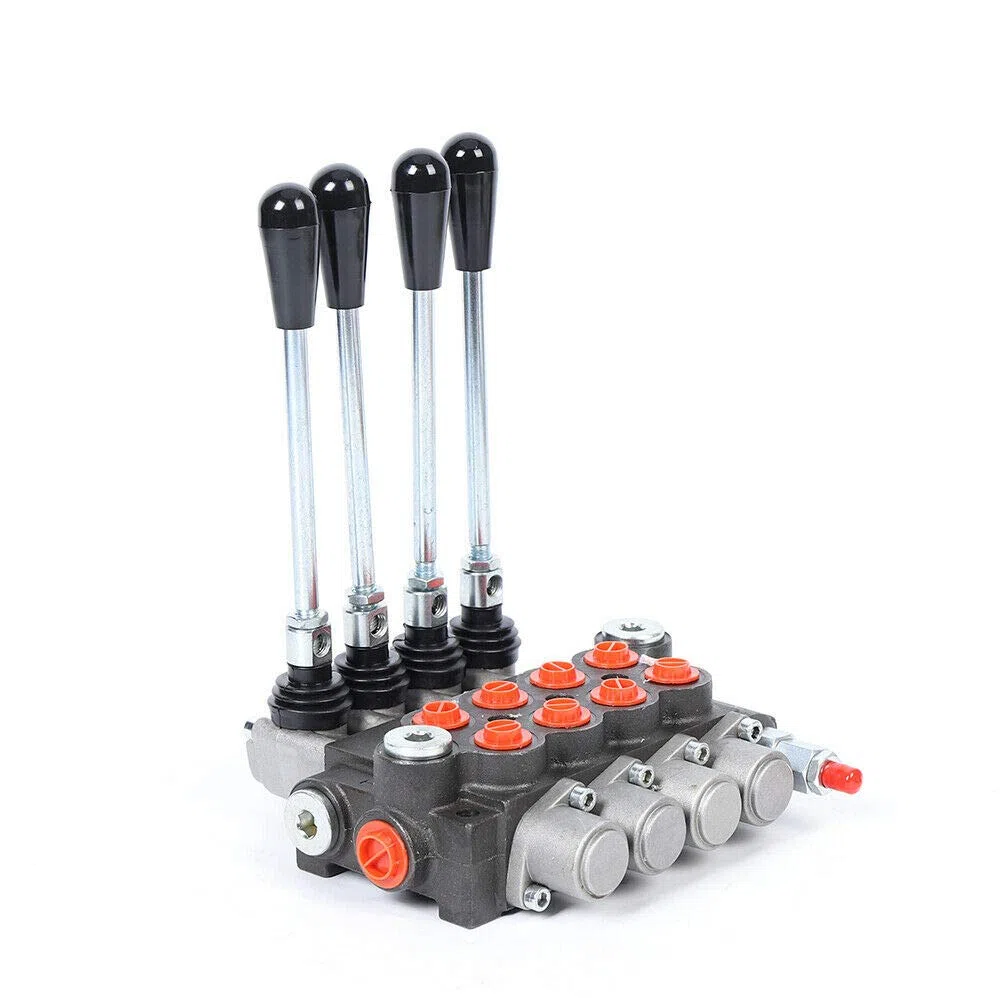 SHZICMY Valvola Idraulica Monoblocco 4 Volte, 40 L/Min, Blocco Idraulico, Comando Manuale G1/2", Attacco Joystick per Trattori Caricatori