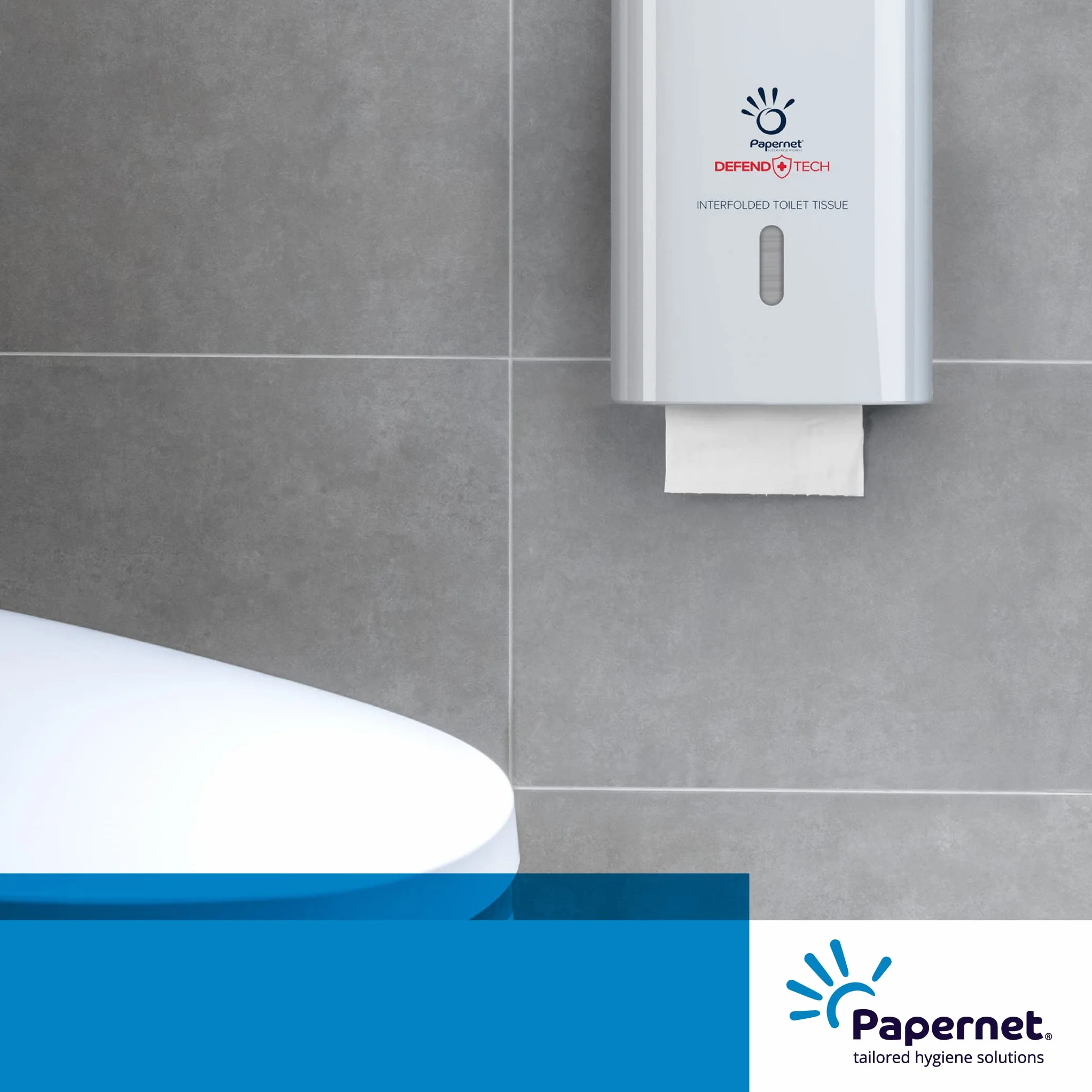 Papernet Defend Tech Dispenser Antibatterico Carta Igienica Interfogliata 416147 Plastica Riciclata Capacità 2,5 Clips 26,5x13,5x16,5cm Bianco