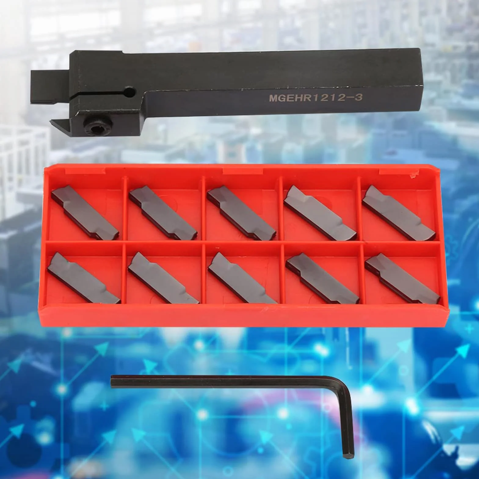 Akozon utensile troncatore per tornio + Tool ehr1212-3 Portautensili di tornitura scanalati e scanalati separati, portautensili CNC con 10 lame Accessori di ricambio mn300 Sostituzione