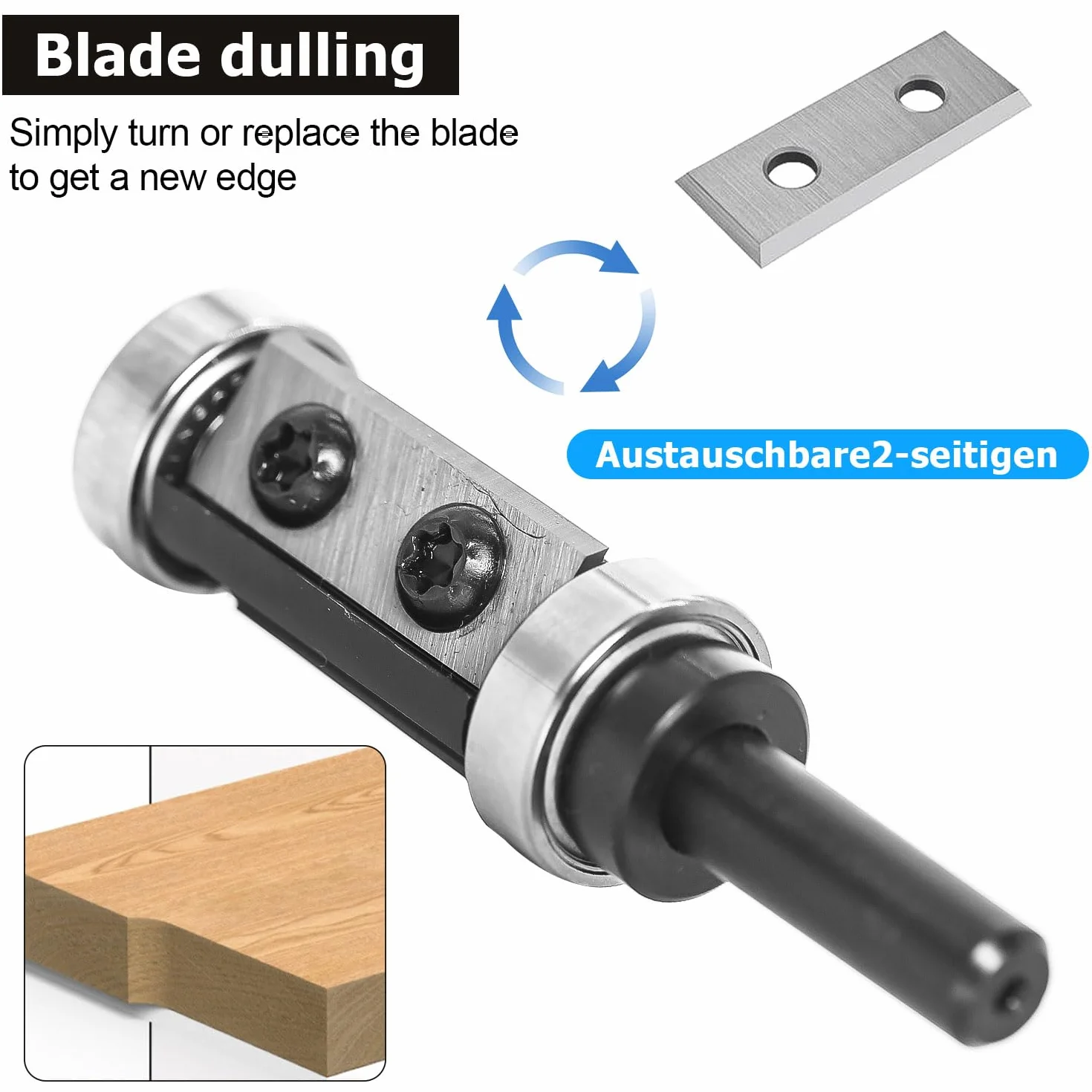 Frese per Legno 8 mm con Inserto Reversibile e 2 Inserti Sostituibili, Fresa a Filo con Cuscinetto, Strumento per Rifilare il Legno – Alta Precisione per la Lavorazione del Legno
