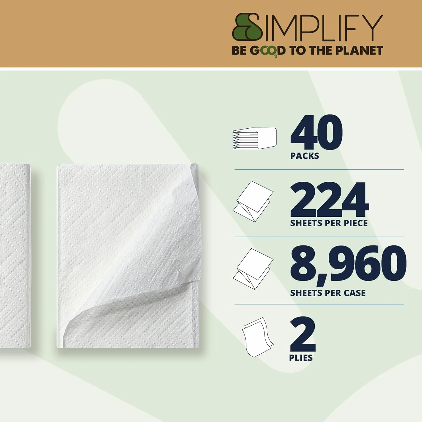 Papernet Simplify Carta Igienica Interfogliata 417814, Pura Cellulosa, Due Veli, 8960 Servizi, 224 per Clip, 21x11cm, Goffratura Ondulata, Bianca