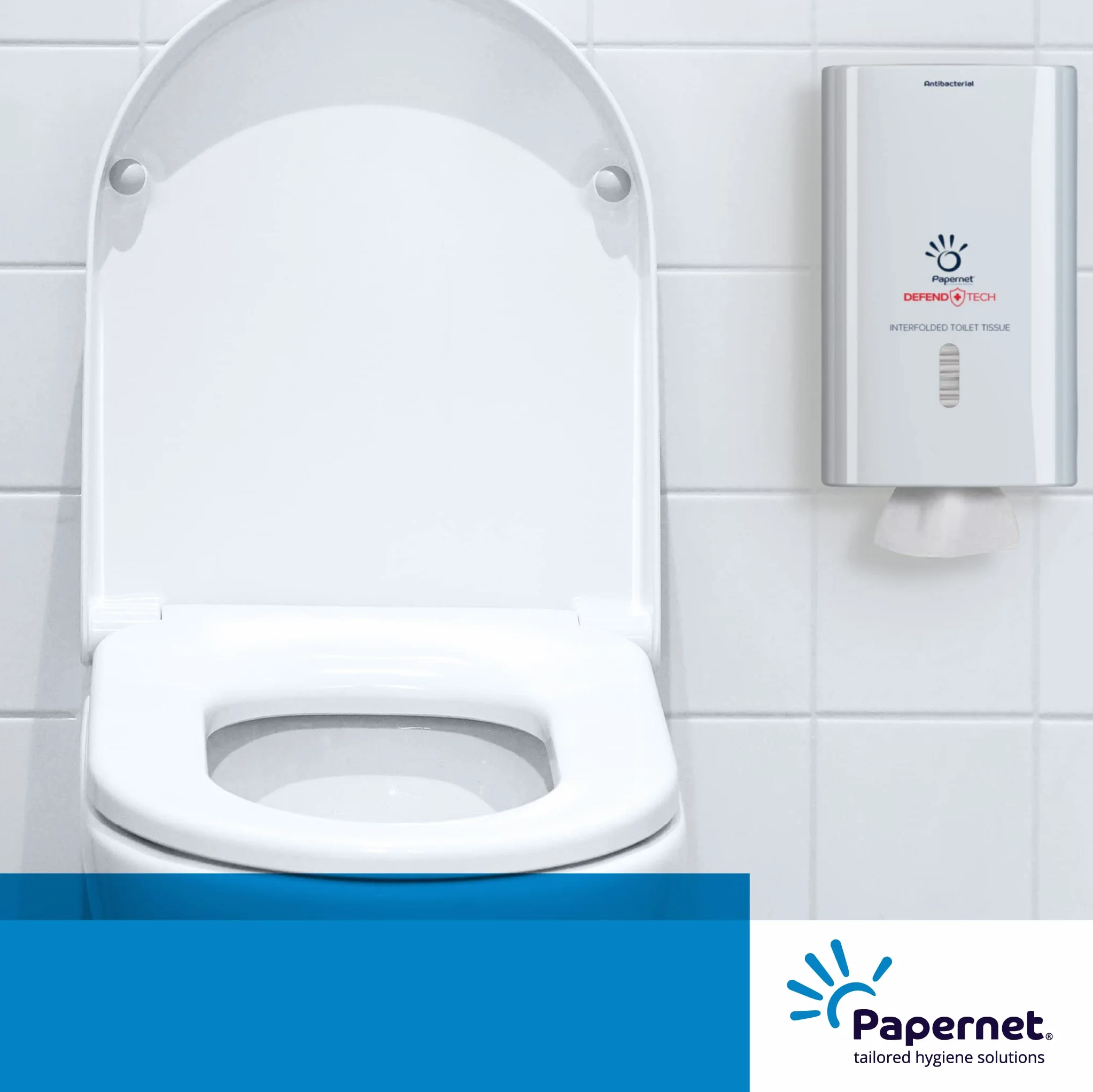 Papernet Defend Tech Dispenser Antibatterico Carta Igienica Interfogliata 416147 Plastica Riciclata Capacità 2,5 Clips 26,5x13,5x16,5cm Bianco