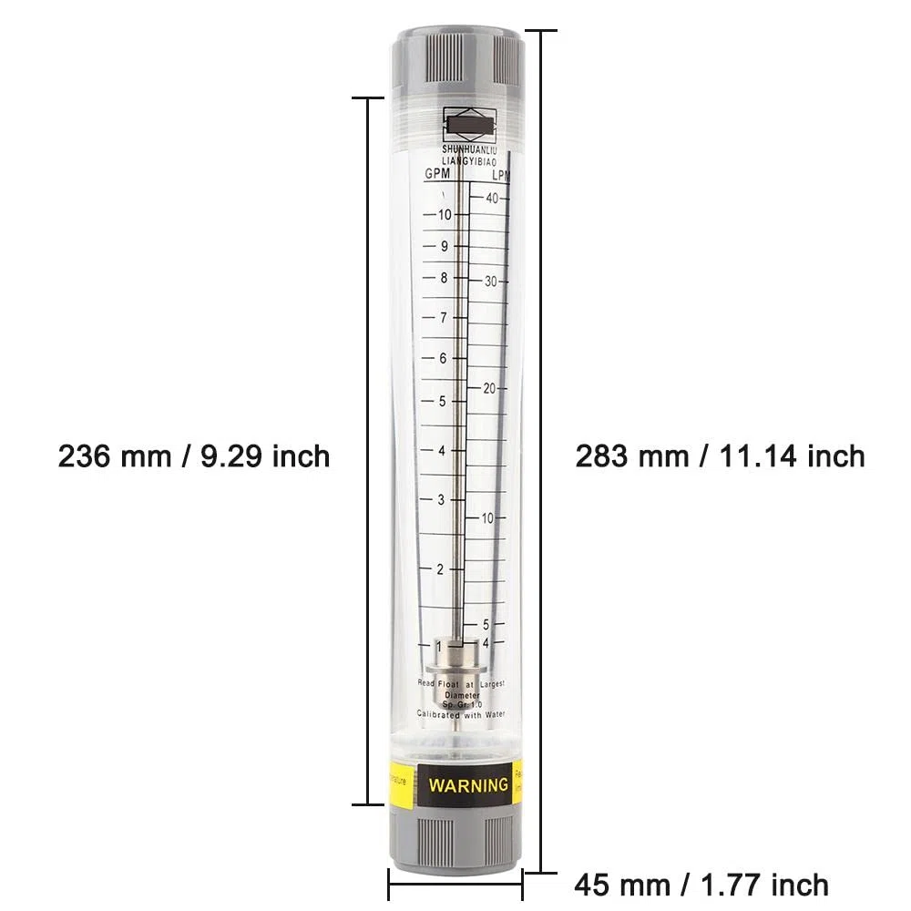 LZM-20G - Misuratore di portata per tubi, in vetro acrilico, flussometro per tubazioni per filettatura interna acqua 3/4", 1-10 GPM e 4-40 LPM