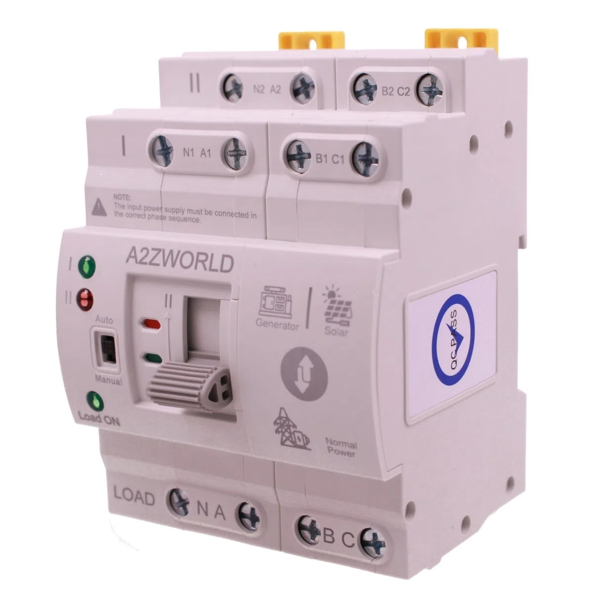 A2ZWORLD Interruttore di Trasferimento Automatico, ATS Modulare 4P AC400V 63A, Commutatore di Trasferimento Automatico Fotovoltaico, Occupa 4 Moduli Barra DIN