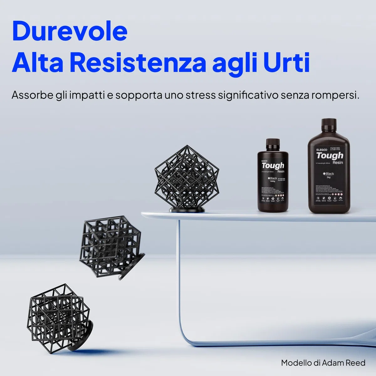 ELEGOO Resina Tough ad Alta Durezza, Bassa Viscosità e Minimo Ritiro, Compatibile con Stampanti 3D MSLA/LCD/DLP, Nero 2000g