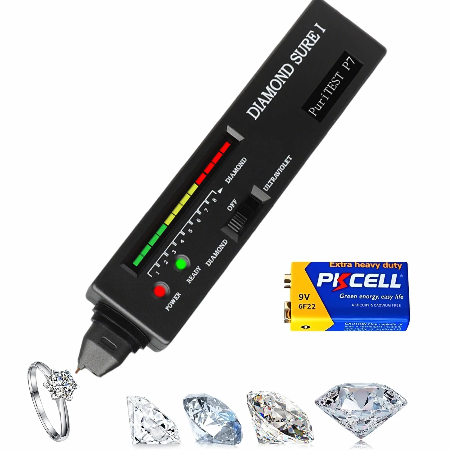 Testatore Diamanti Penna Professionale - Testatore Gioielli Portatile con Sensore Termico & Display LED, Rilevamento Rapido 0,5s per Valutazione Gioielli, Test Oro & Verifica Pietre