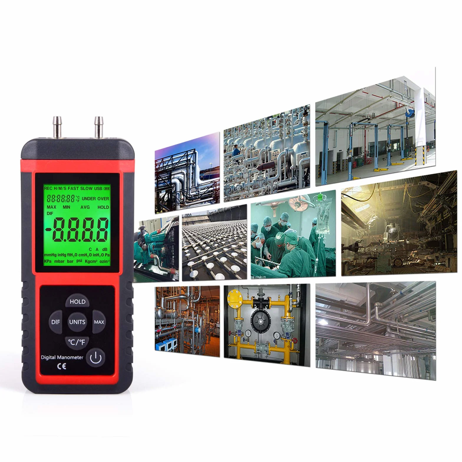 Ehdis Manometro digitale pressione aria gas 32 bit MCU 24 bit ADC alta precisione 12 unità misura salvataggio dati