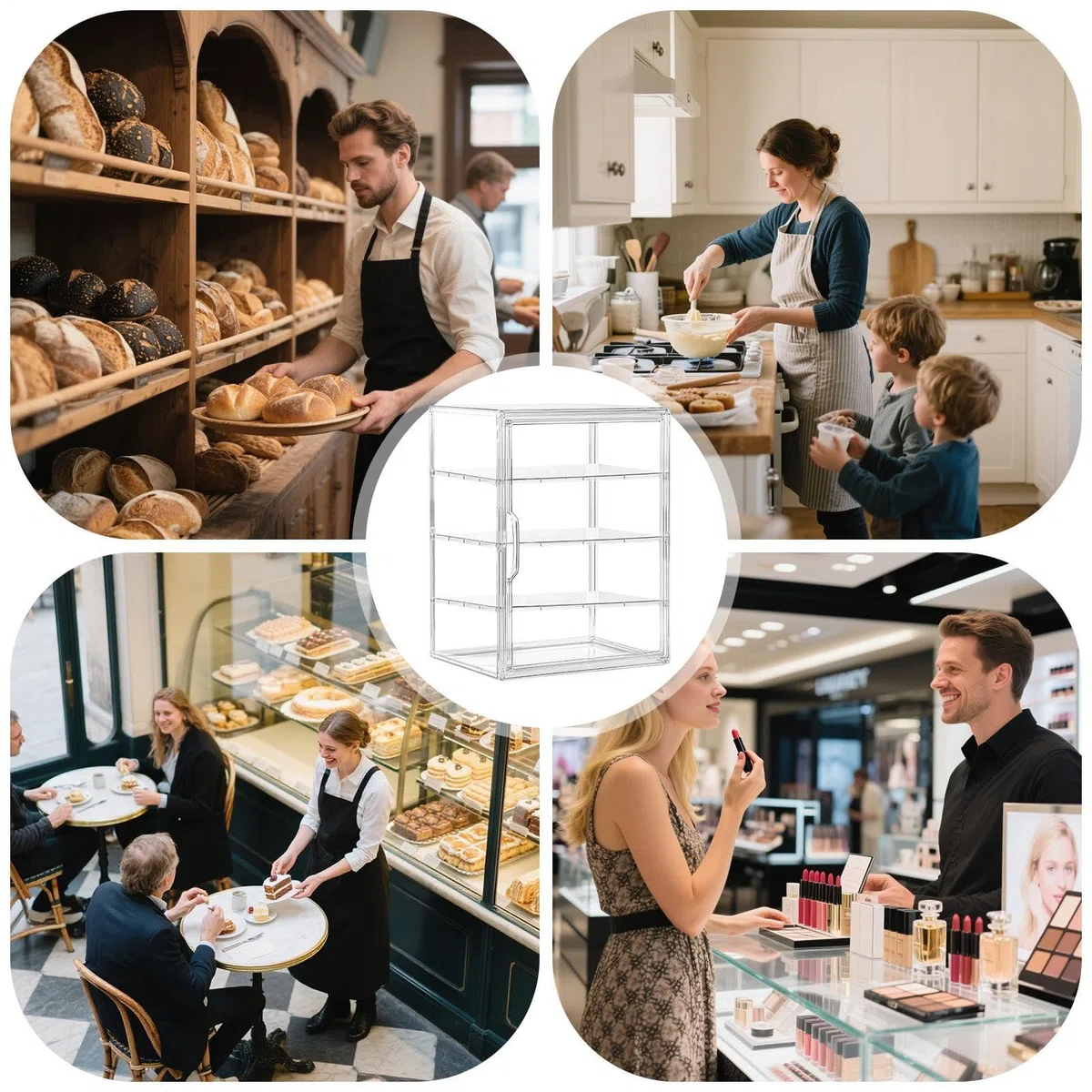 Generisch Vetrina per prodotti da forno – 4 strati contenitore per il pane per bancone della cucina,Contenitore ermetico per alimenti per, pasta domestica, panino fatto in casa