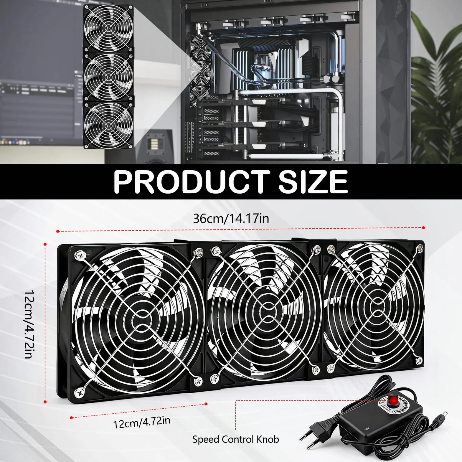 Ventole per Case, Ventole da 120 mm 230 V con Spina di Alimentazione e Regolatore di Velocità Ventola per Termosifoni 3000 RPM per Computer e Ventilazione e Raffreddamento di Finestre (3, Nero)