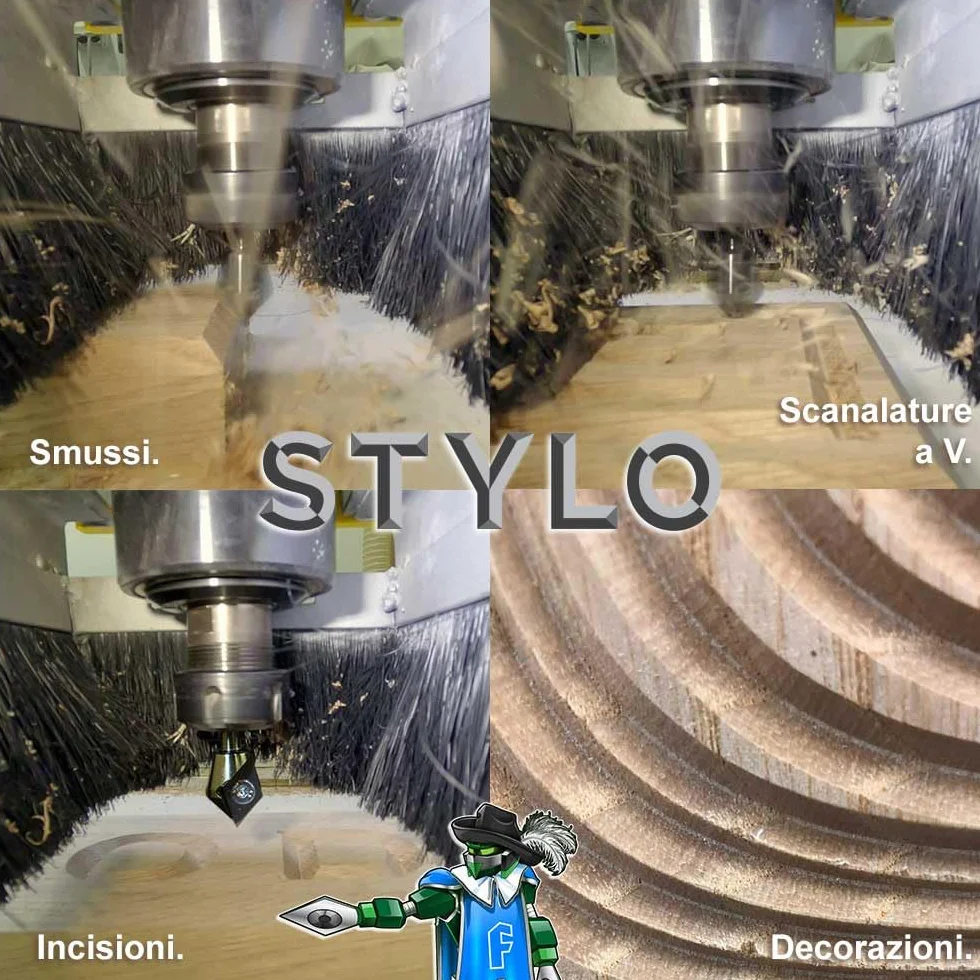 Fraiser Stylo - fresa a V multifunzione con coltellino reversibile per incidere, smussare a 45° e scanalature a 90° su legno, derivati e plastiche, gambo 8 mm, per CNC e fresatrice verticale