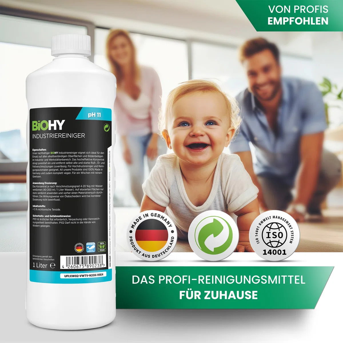 BiOHY Detergente industriale (Lattina da 10 Litri) | detergente per officina | contro grassi e oli | ideale per metallo, plastica, vetro, utensili senza schiuma e striatura (Industriereiniger)
