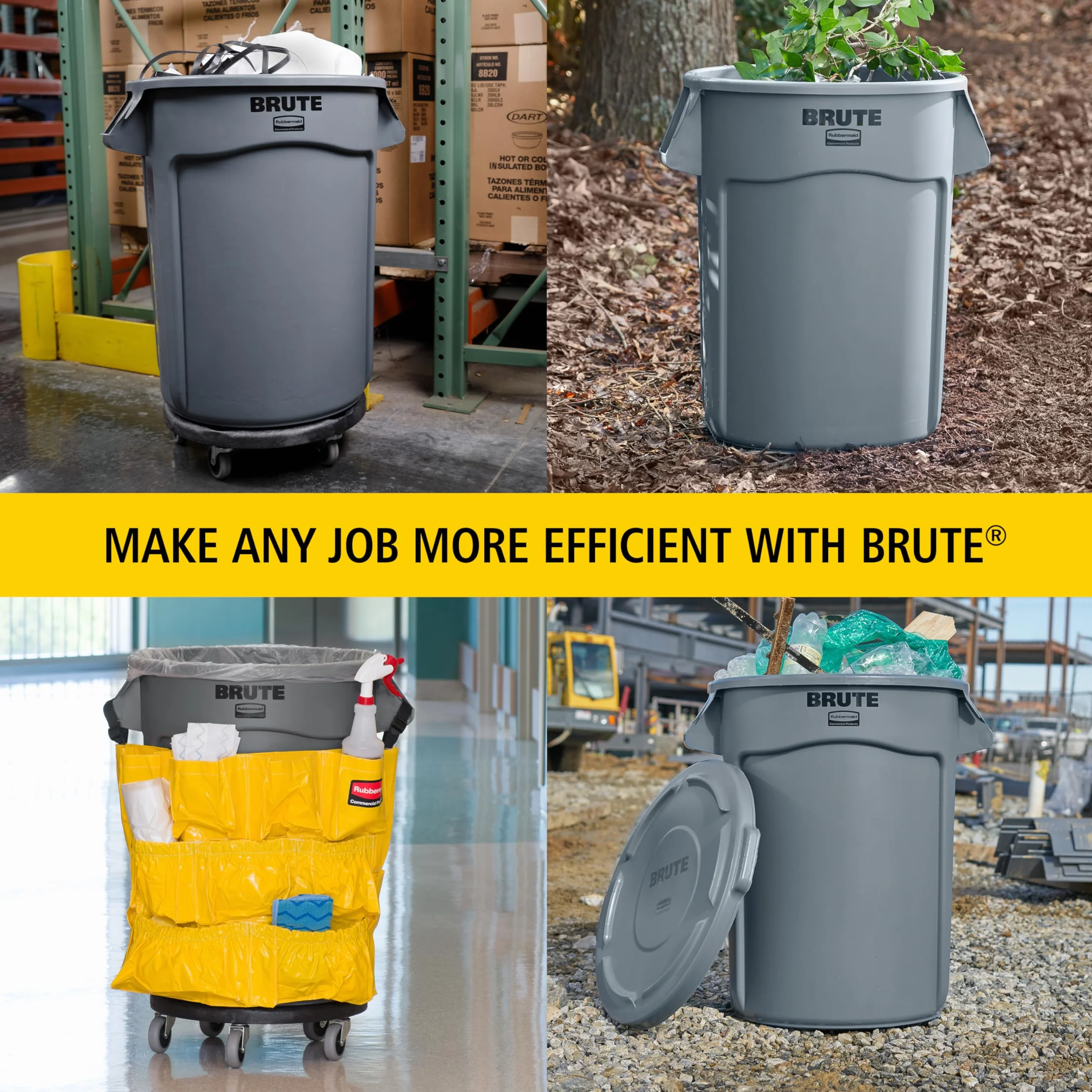 Rubbermaid Commercial Products FG262000 GRAY Brute Contenitore Rotondo a Bassa Densità in Polietilene (LLDPE), 75.7 L, Grigio