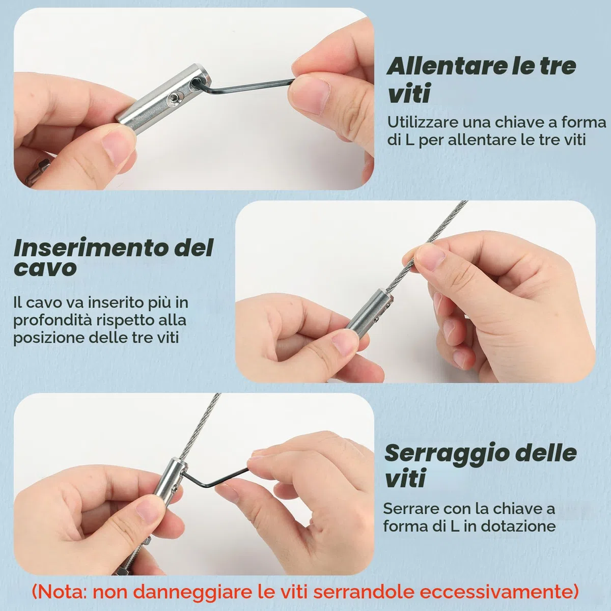 Terminale a vite per fune metallica, 4 mm, 12 pezzi, per fune metallica, in acciaio inox, per il fissaggio (12, 4mm)