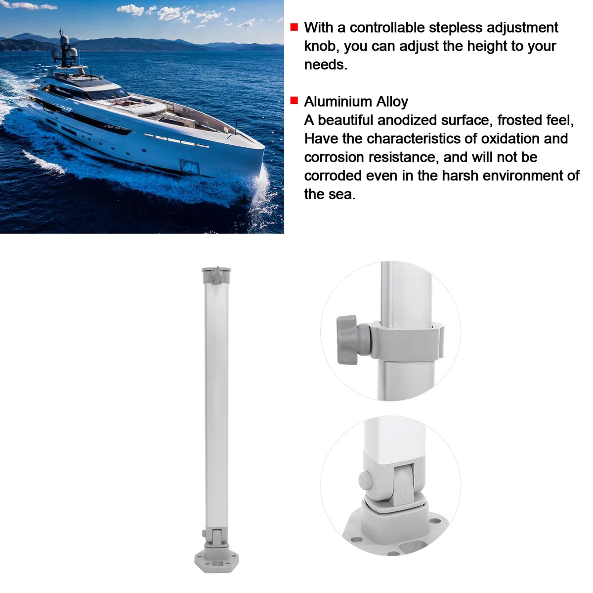 Gamba Tavolo Regolabile in Lega di Alluminio, Supporto Telescopico Pieghevole, Altezza 510-760 mm, per Yacht Roulotte