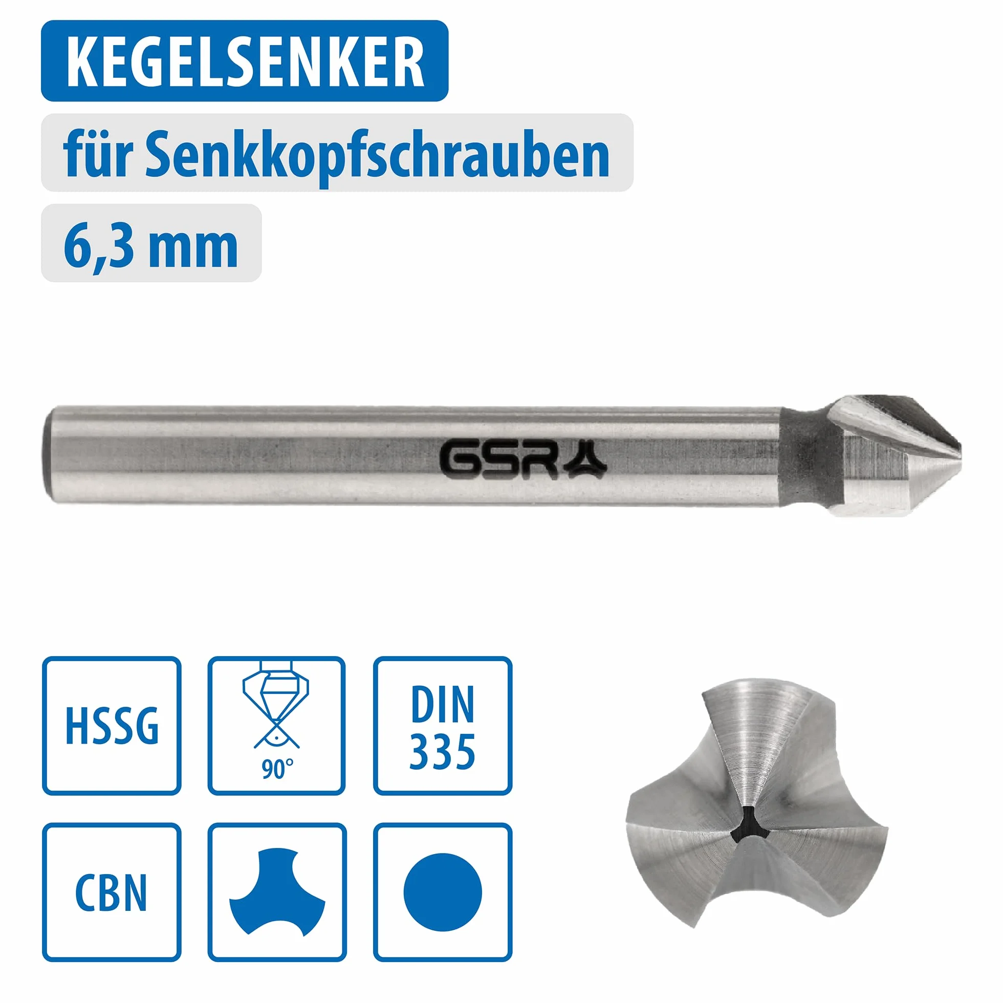 Svasatore conico professionale 6,3 mm 90 , HSSG, DIN335, rettificato CBN