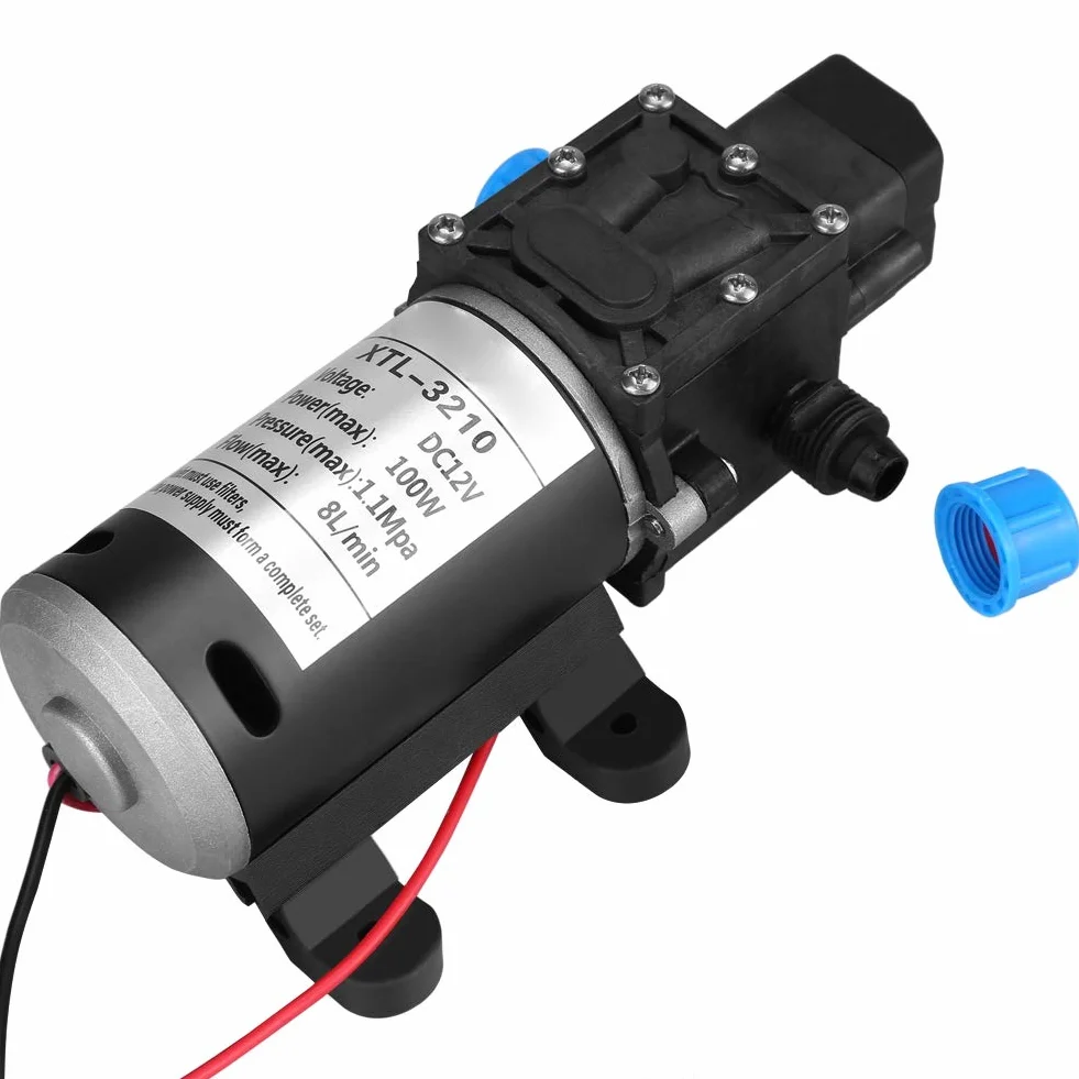 Pompa Acqua Autoadescante ad Alta Pressione, DC 12V, Automatica per Barche, Roulotte e Giardino, 100W, 8L/min