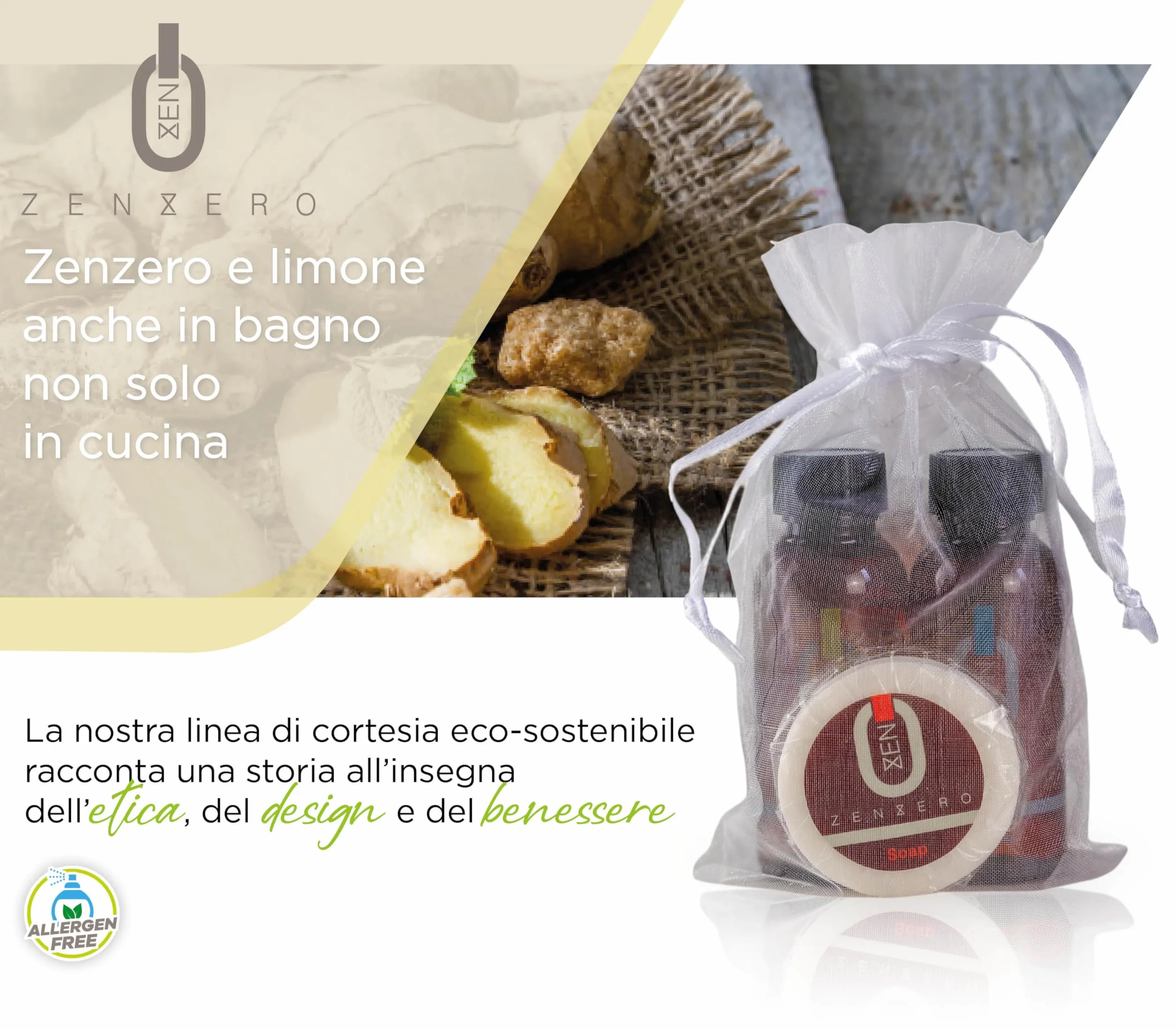 PRESENT-MORE - Set Cortesia 15 Ospiti Zenzero - Fragranza Zenzero e Limone - Contiene: Shampoo, Gel Doccia, Sapone e Cuffia - Per Hotel e B&B
