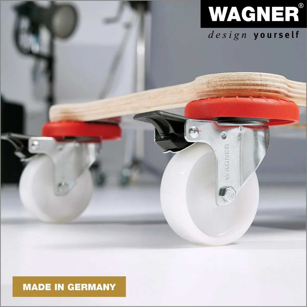 WAGNER Carrello da trasporto MM 1360 I 52 x 32 cm - ideale per trasporto de contenuto sensibile I portata 200 kg I antiscivolo, adatto alle pareti e mobili, 2 freni - 20136001