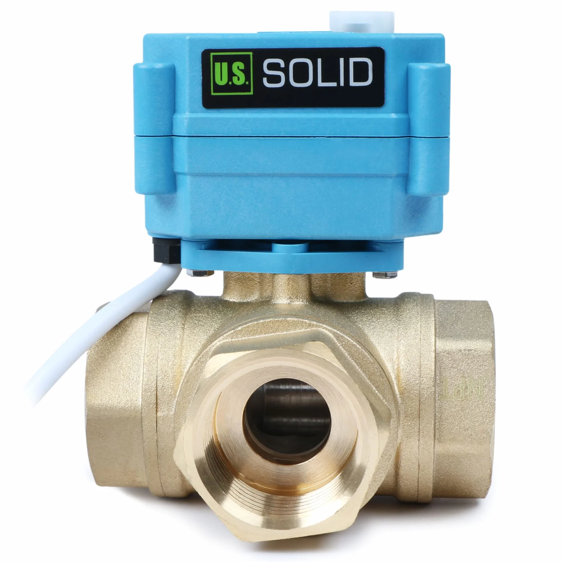 U.S. Solid Valvola a sfera motorizzata a 3 vie in ottone – Tipo L, funzione manuale, portata standard (1", AC 110–230 V)