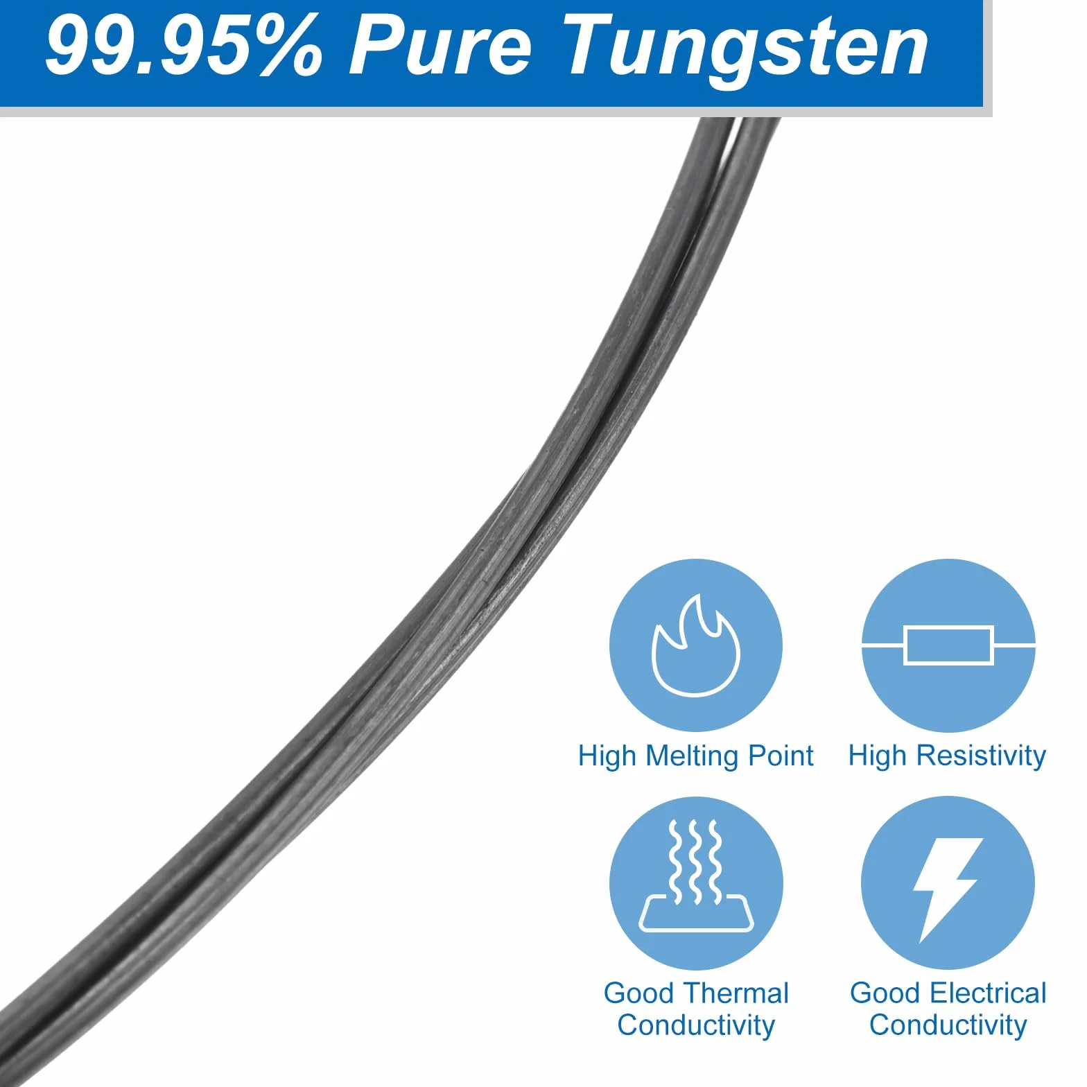 sourcing map Filo di tungsteno, 99,95% filo di tungsteno ad alta purezza, diametro 1 mm x lunghezza 3 metri, bobina di metallo filamento di tungsteno per la produzione di lampadine per l'industria