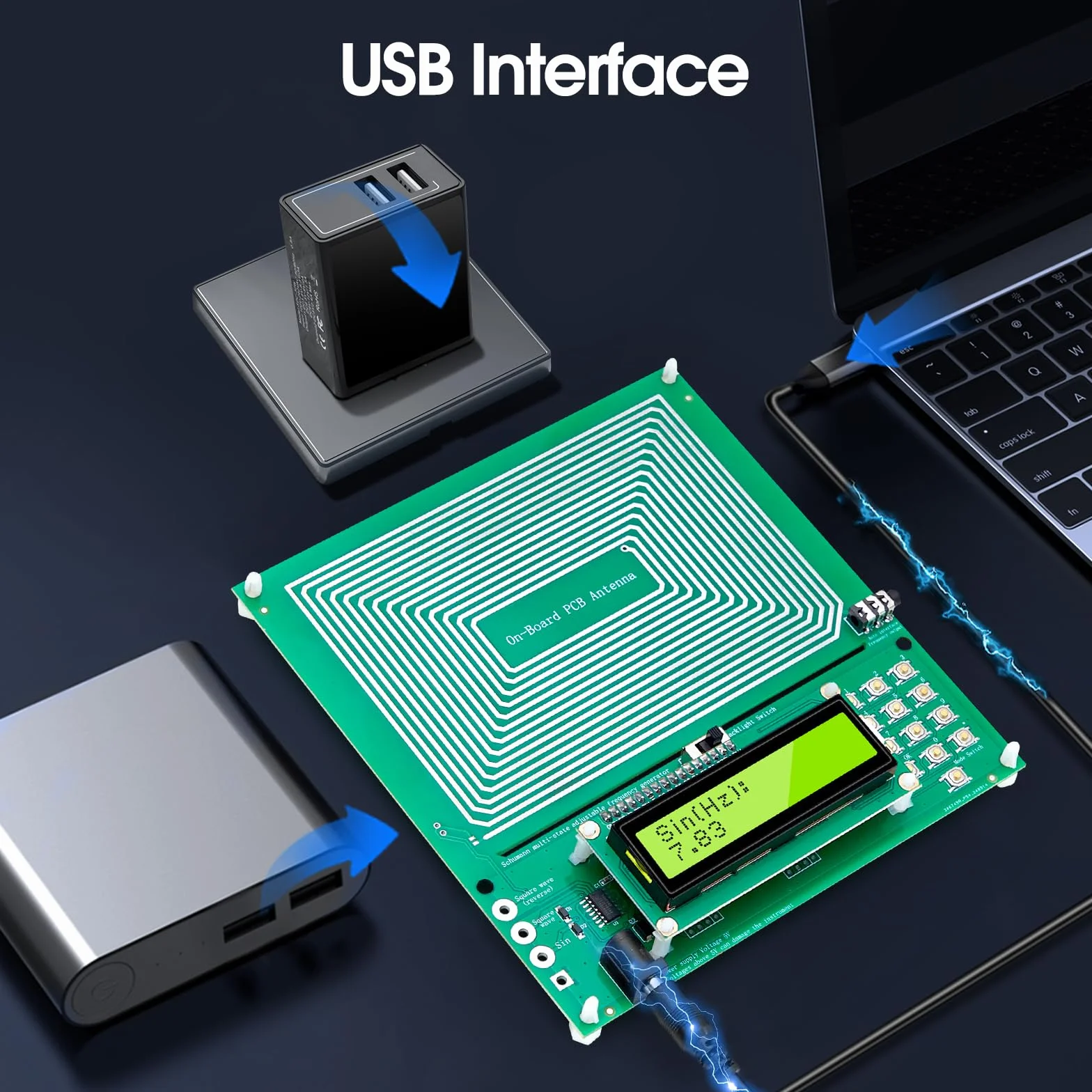 Generatore di Frequenza Terrestre - 7,83 Hz Regolabile (0,1 Hz fino a 200 kHz) con Display e USB - Risonanza Terrestre Portabile, Migliore Sonno, Rilassamento a Casa e in Ufficio