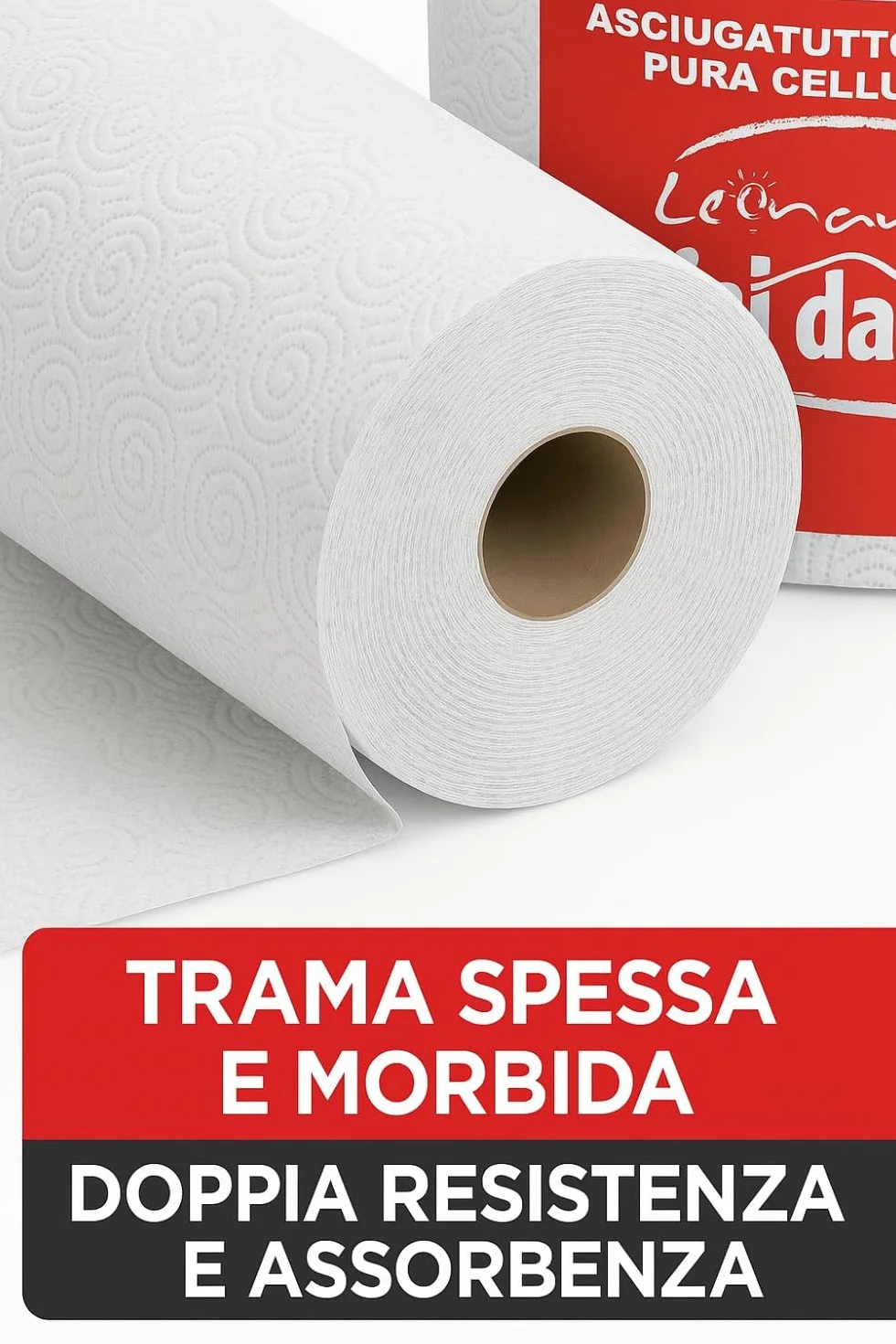 Leonardo Rotoloni Asciugatutto 1000 Strappi 2 Veli Pura Cellulosa Uso Alimentare Casalingo Industriale