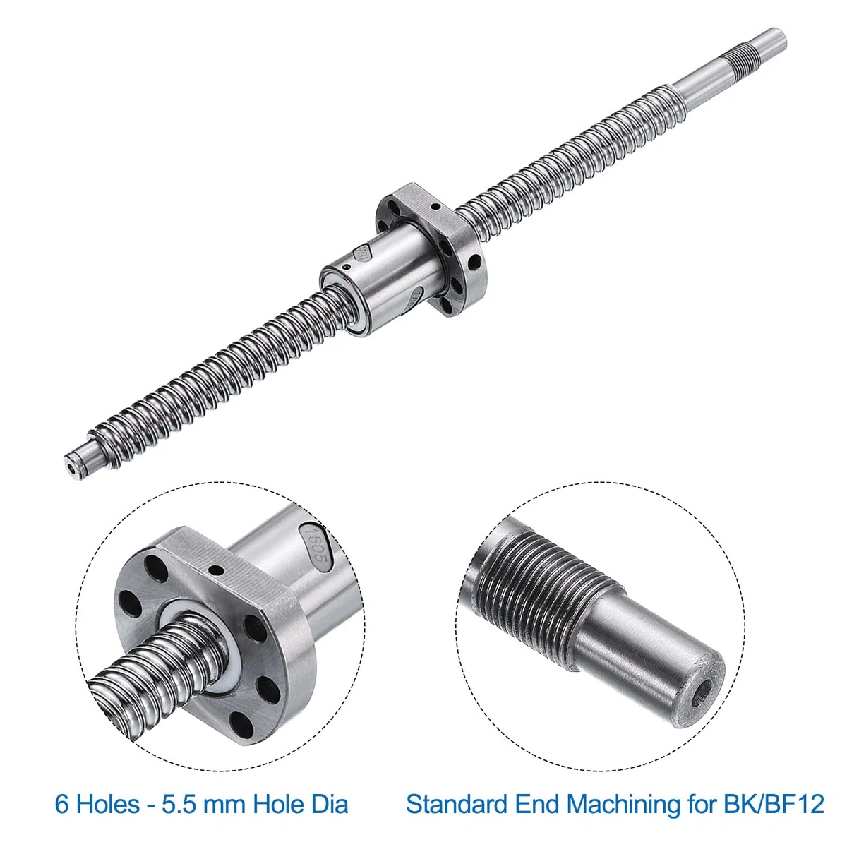 QUARKZMAN Vite a Ricircolo di SFU1605 (Diametro 16mm, Passo 5mm, Lunghezza 650mm) con Dado a Ricircolo di SFU1605 Kit Standard di Vite a Ricircolo Anti-Gioco per Macchine CNC