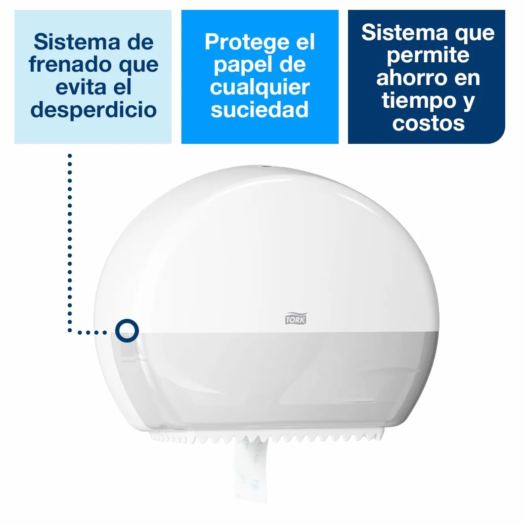 Tork 555000 Dispenser rotolo di Carta Igienica Mini Jumbo sistema T2 27,5 cm x 34,5 cm x 13,2 cm bianco
