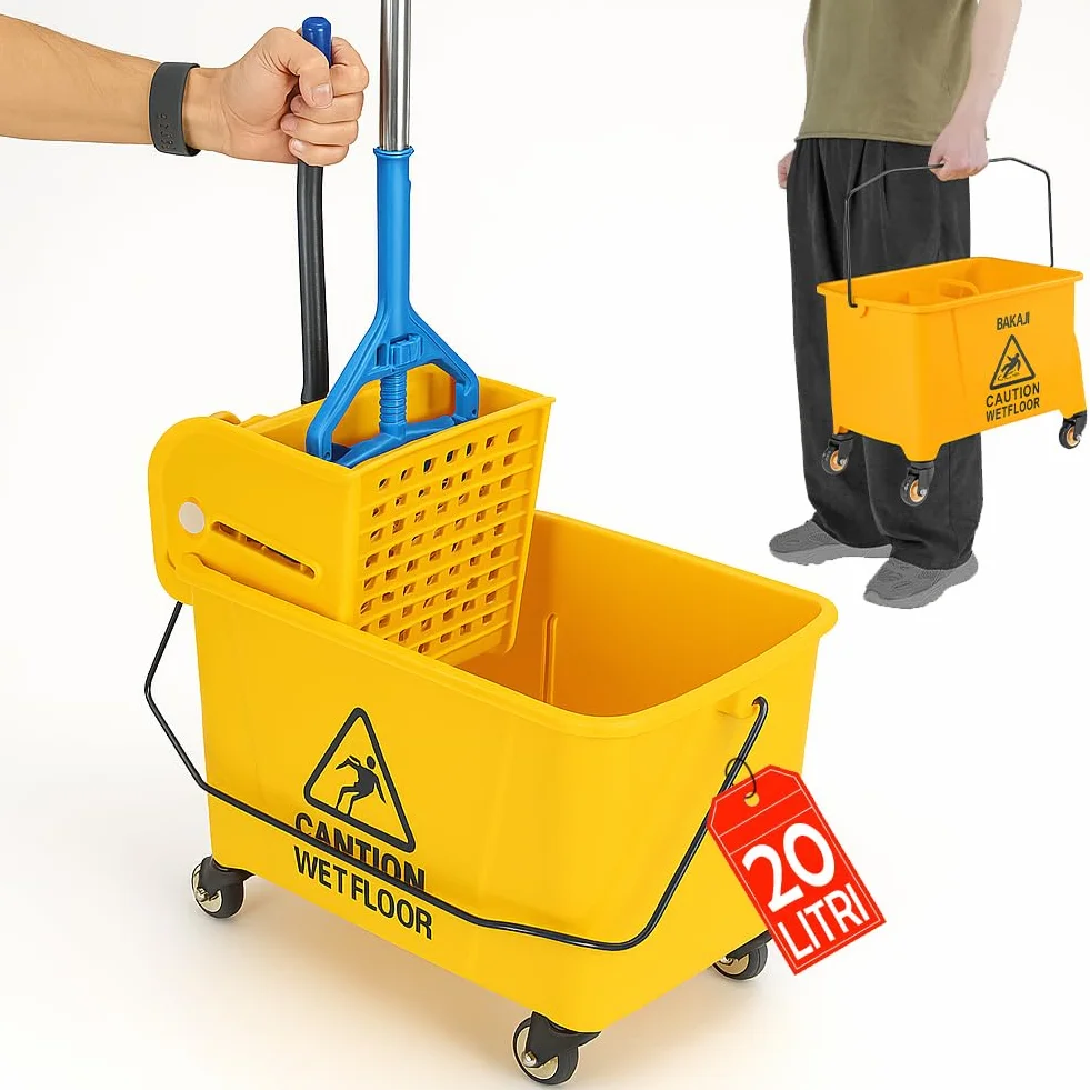 BAKAJI Carrello per Pulizie Professionale con Secchio Lavapavimenti 20 Litri