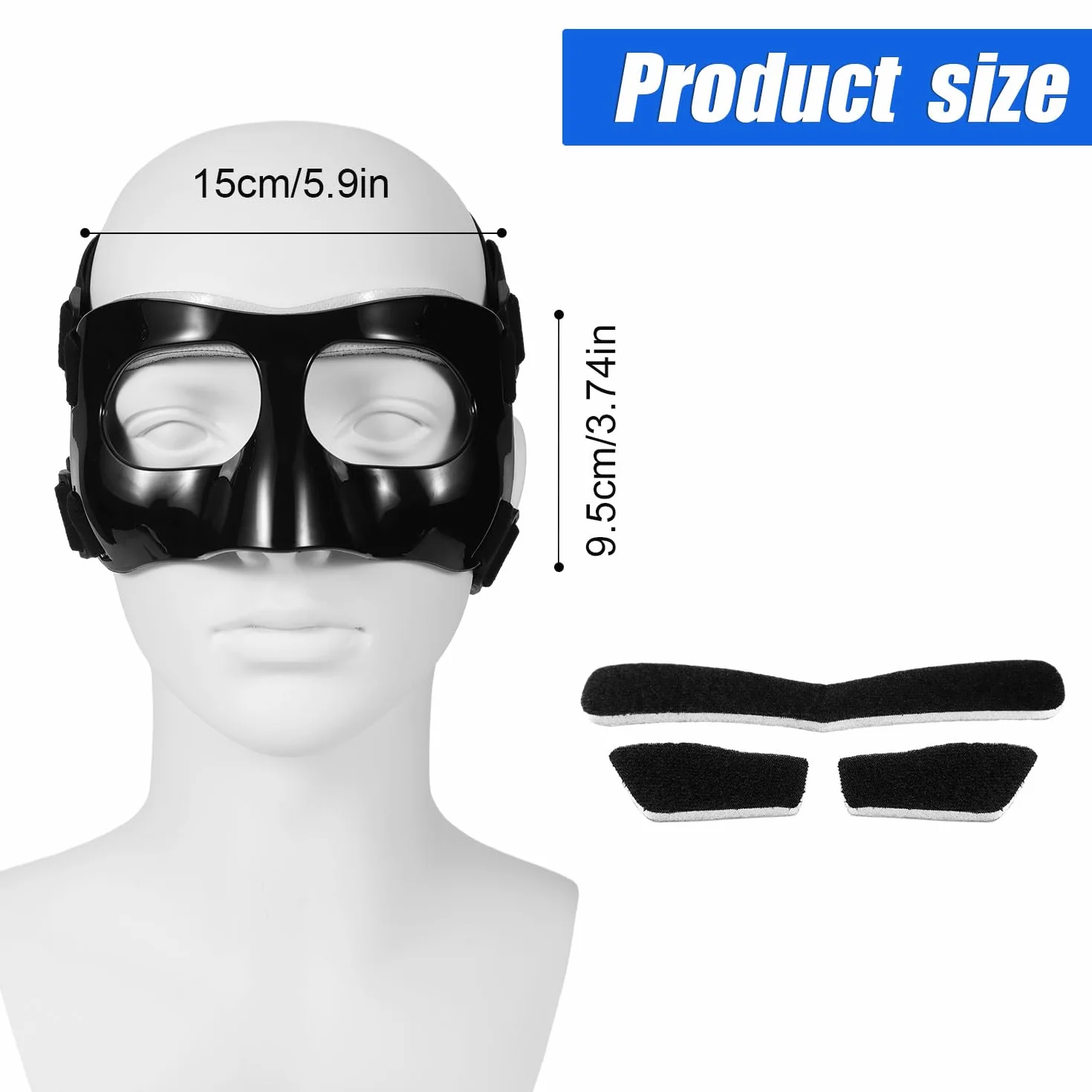 Protezione per Naso Rotto, 15x9,5cm Visiera Regolabile con Cuscinetti, Maschera per Allenamento Sportivo, Nero